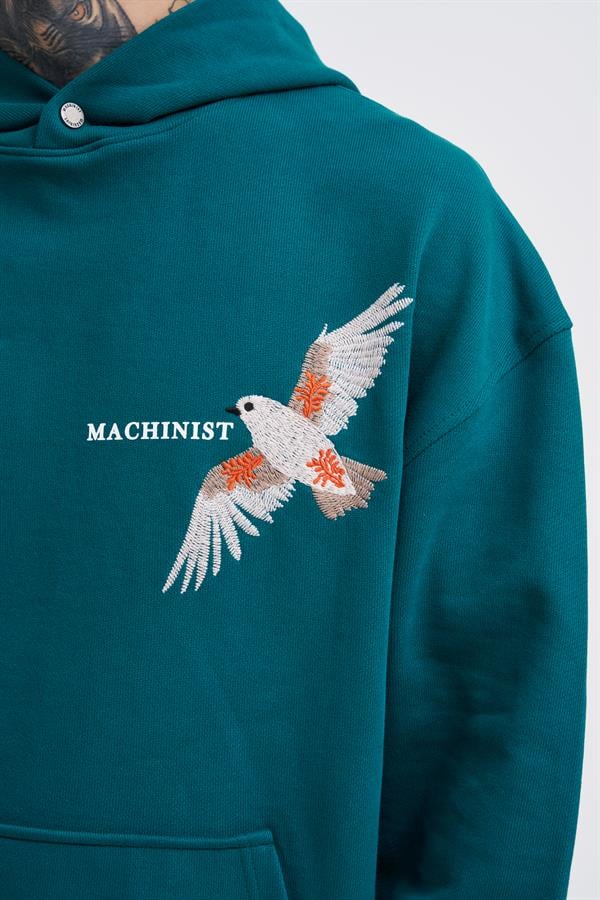 Erkek Embroidery Bird Kapüşonlu Sweatshirt Yağ Yeşili