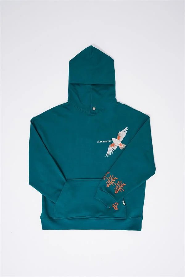 Erkek Embroidery Bird Kapüşonlu Sweatshirt Yağ Yeşili