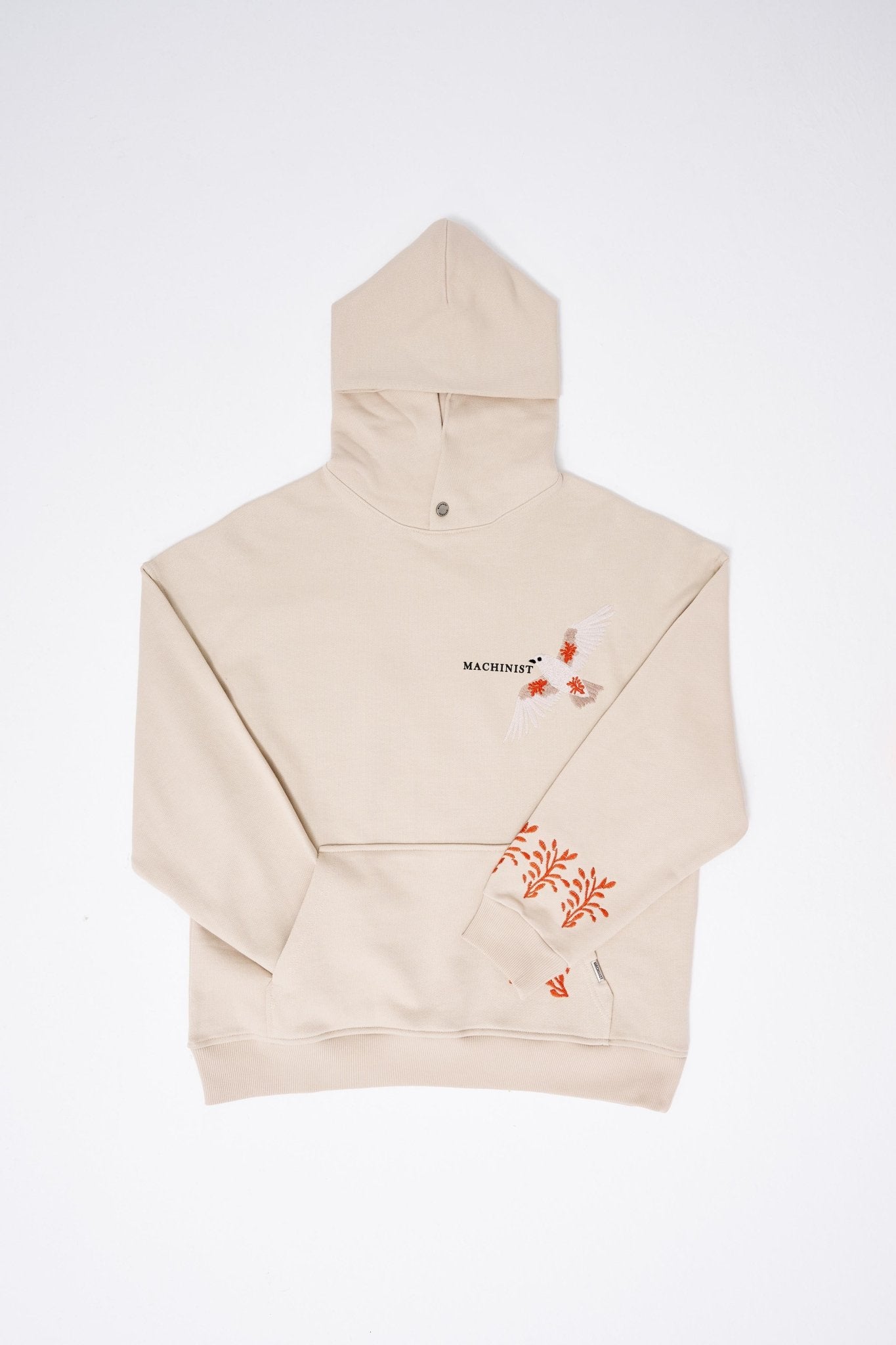 Erkek Embroidery Bird Kapüşonlu Sweatshirt Açık Bej