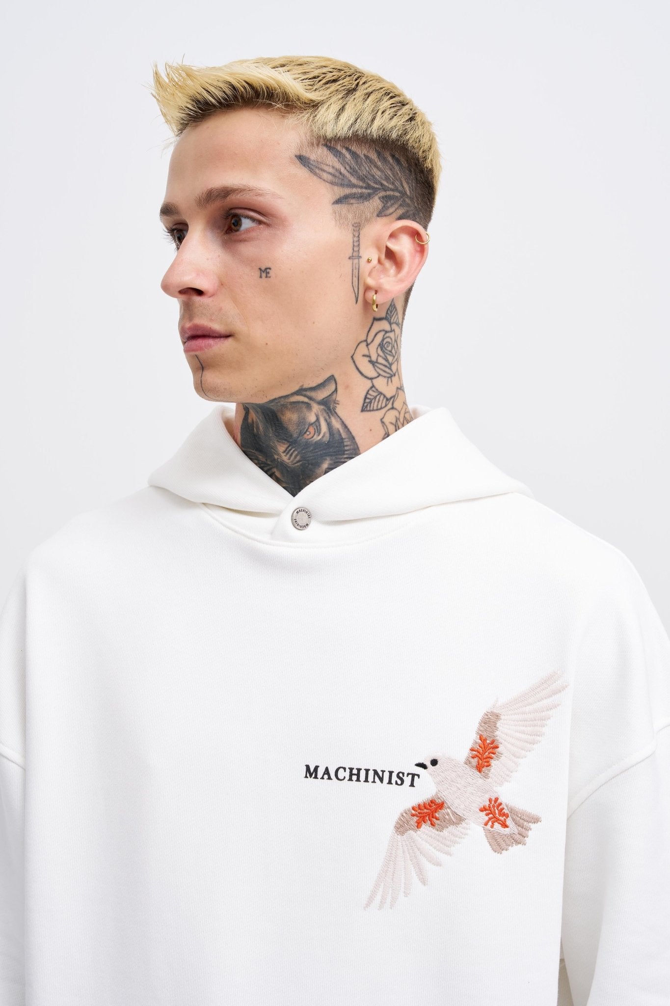 Erkek Embroidery Bird Kapüşonlu Sweatshirt Ekru