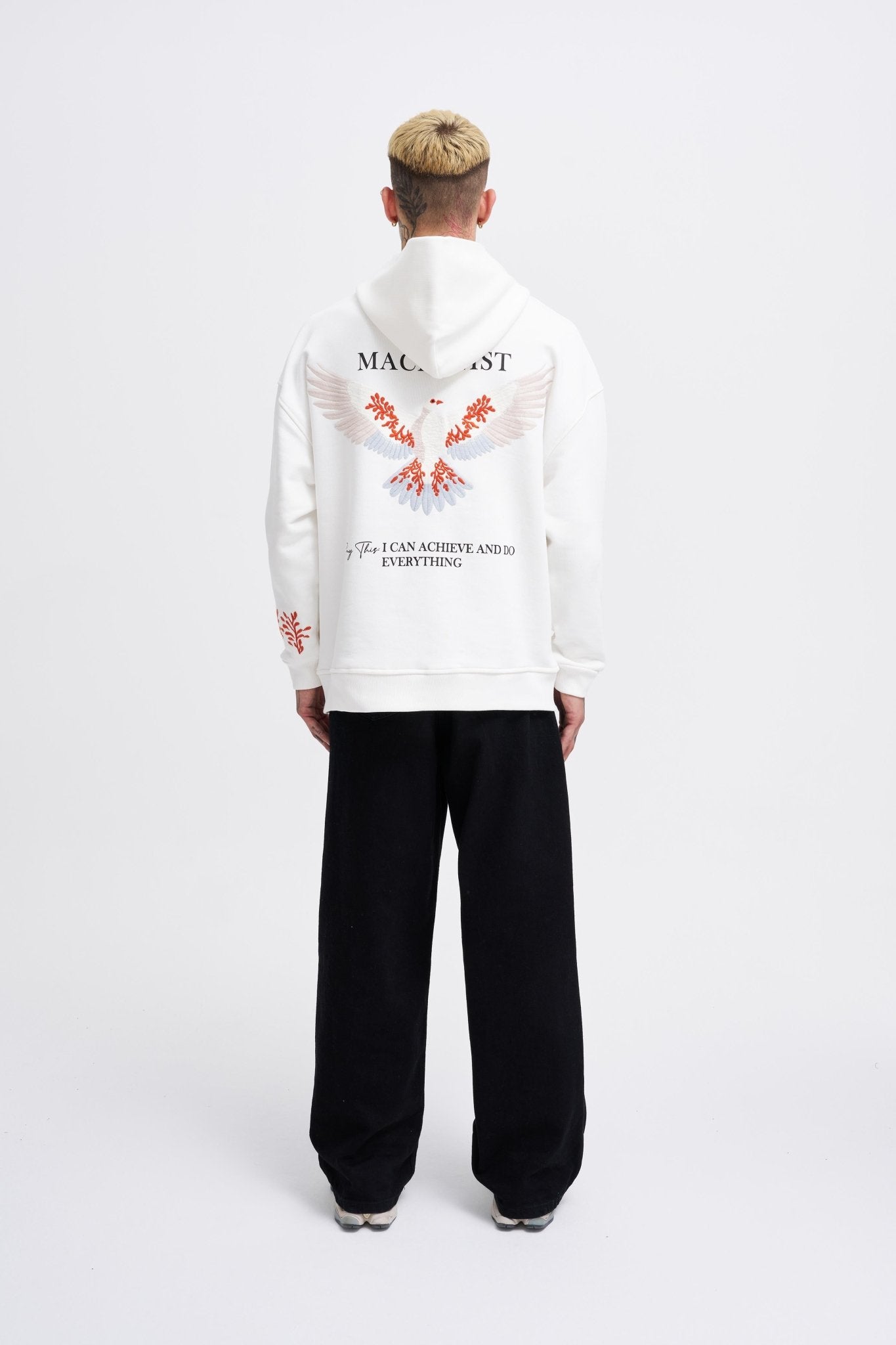 Erkek Embroidery Bird Kapüşonlu Sweatshirt Ekru