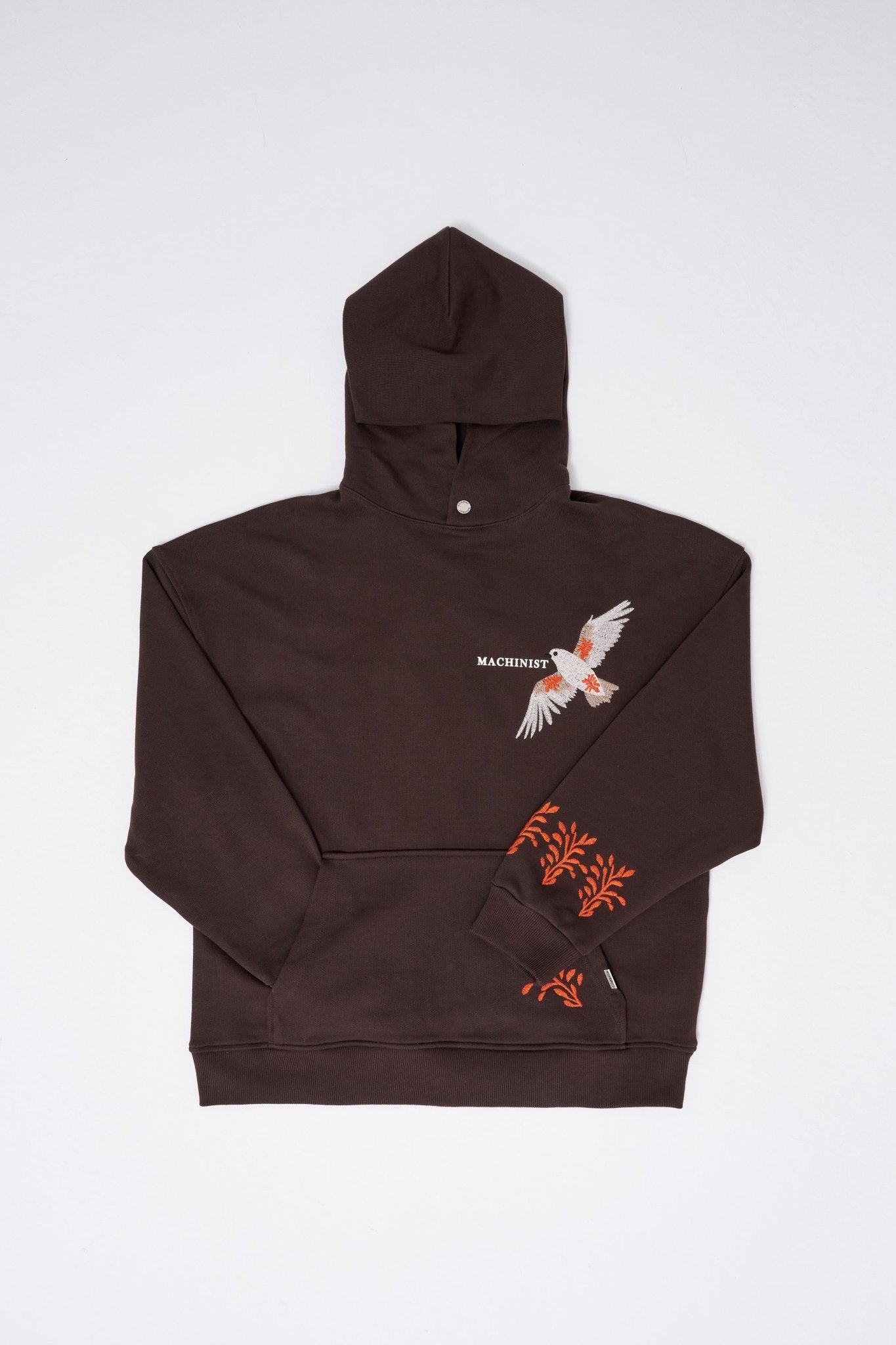 Erkek Embroidery Bird Kapüşonlu Sweatshirt Koyu Kahverengi