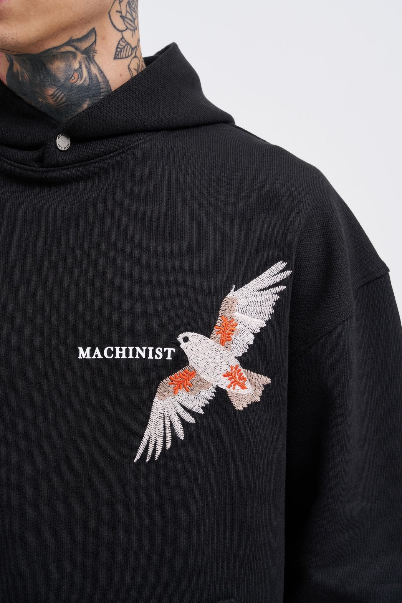 Erkek Embroidery Bird Kapüşonlu Sweatshirt Siyah