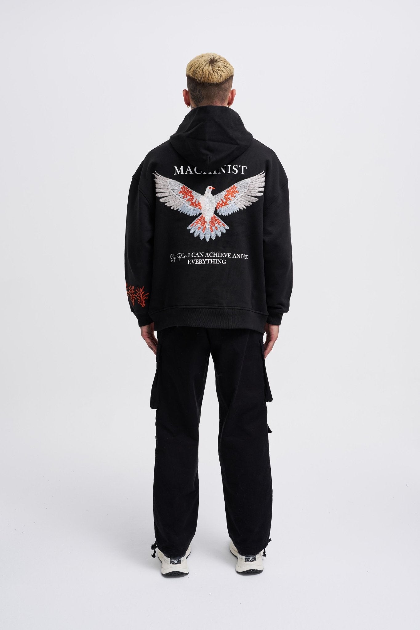 Erkek Embroidery Bird Kapüşonlu Sweatshirt Siyah