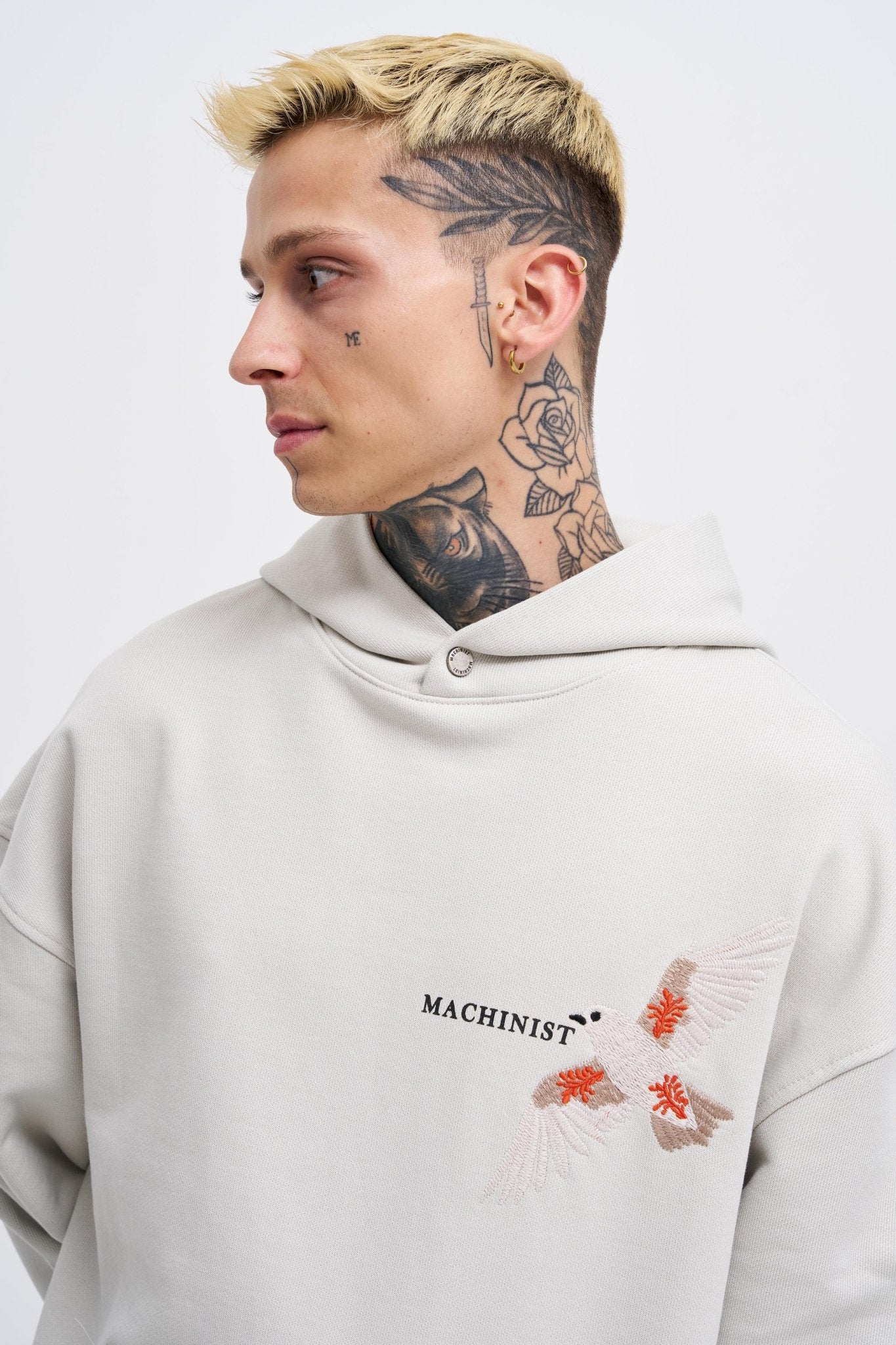 Erkek Embroidery Bird Kapüşonlu Sweatshirt Uzay Grisi
