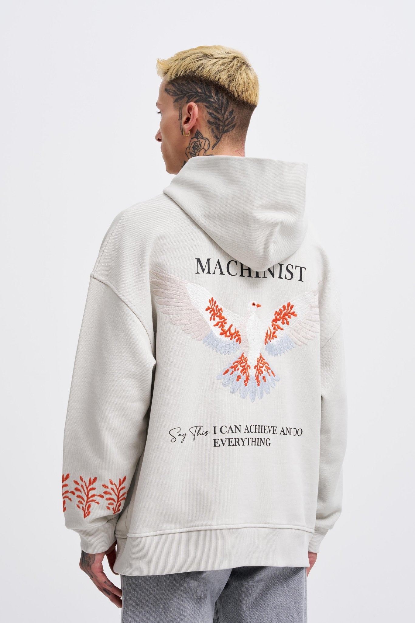 Erkek Embroidery Bird Kapüşonlu Sweatshirt Uzay Grisi