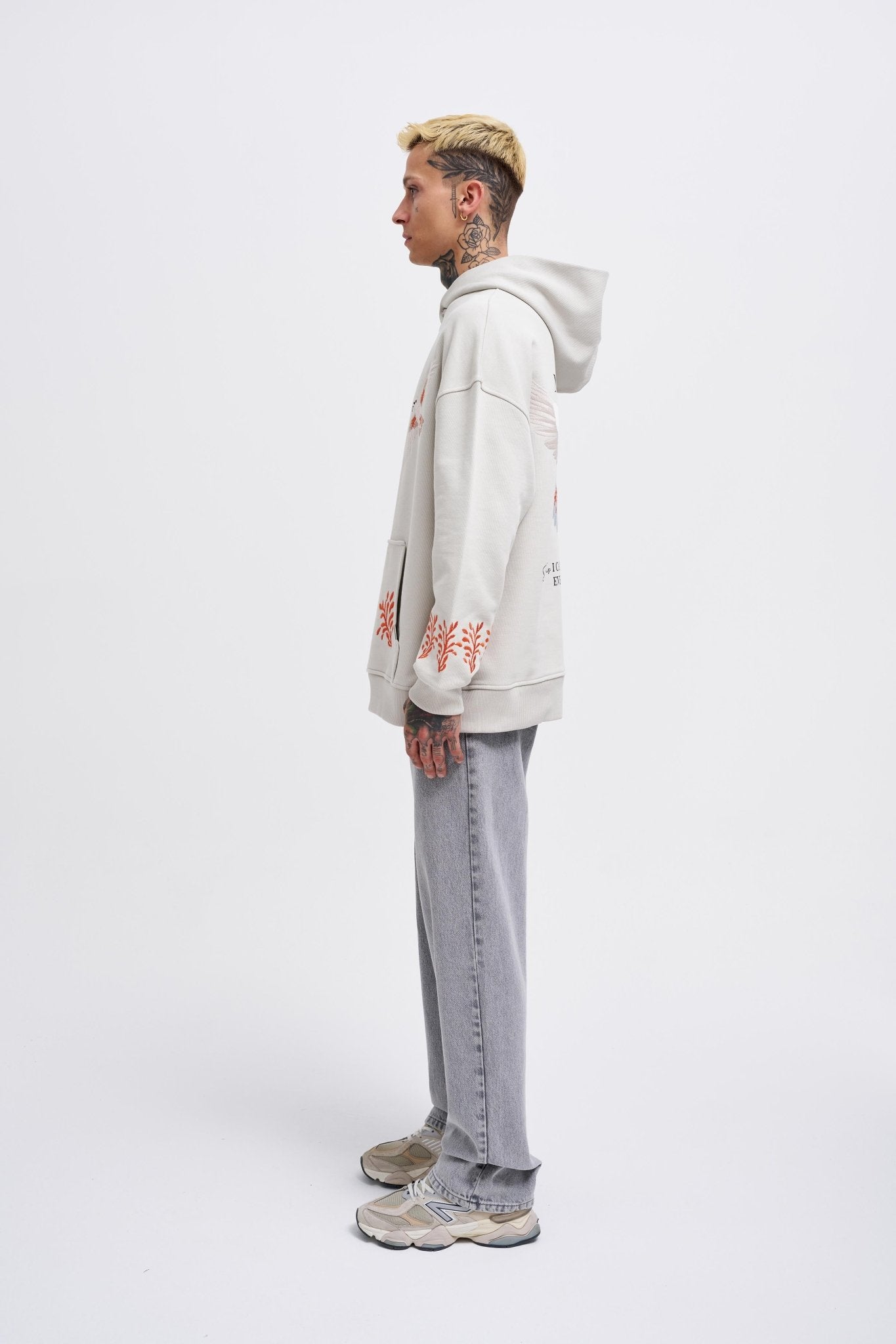 Erkek Embroidery Bird Kapüşonlu Sweatshirt Uzay Grisi