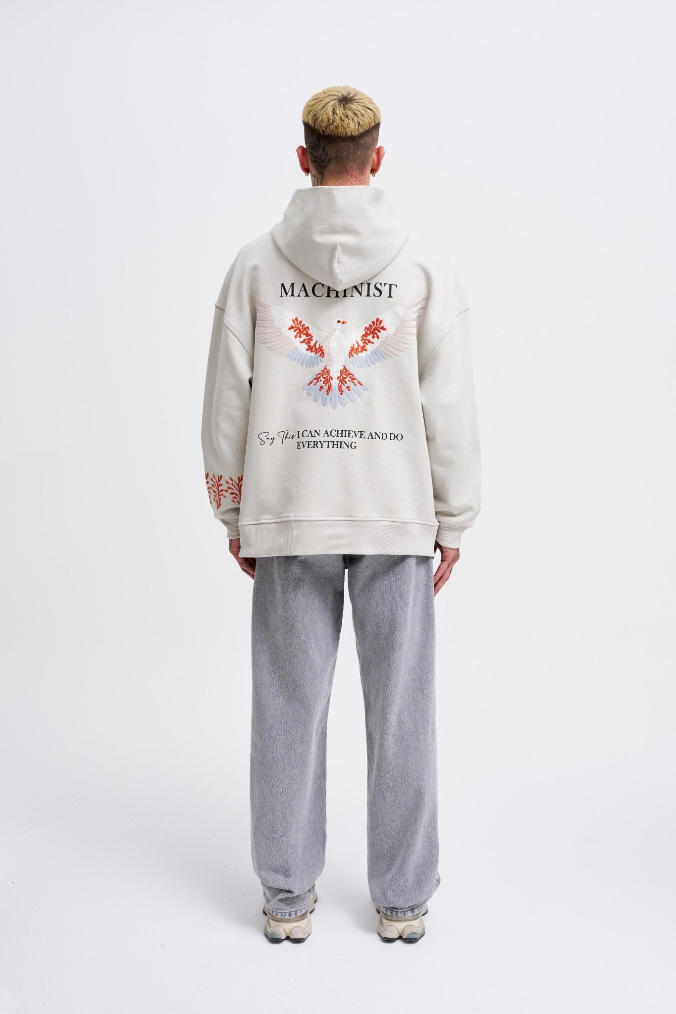 Erkek Embroidery Bird Kapüşonlu Sweatshirt Uzay Grisi