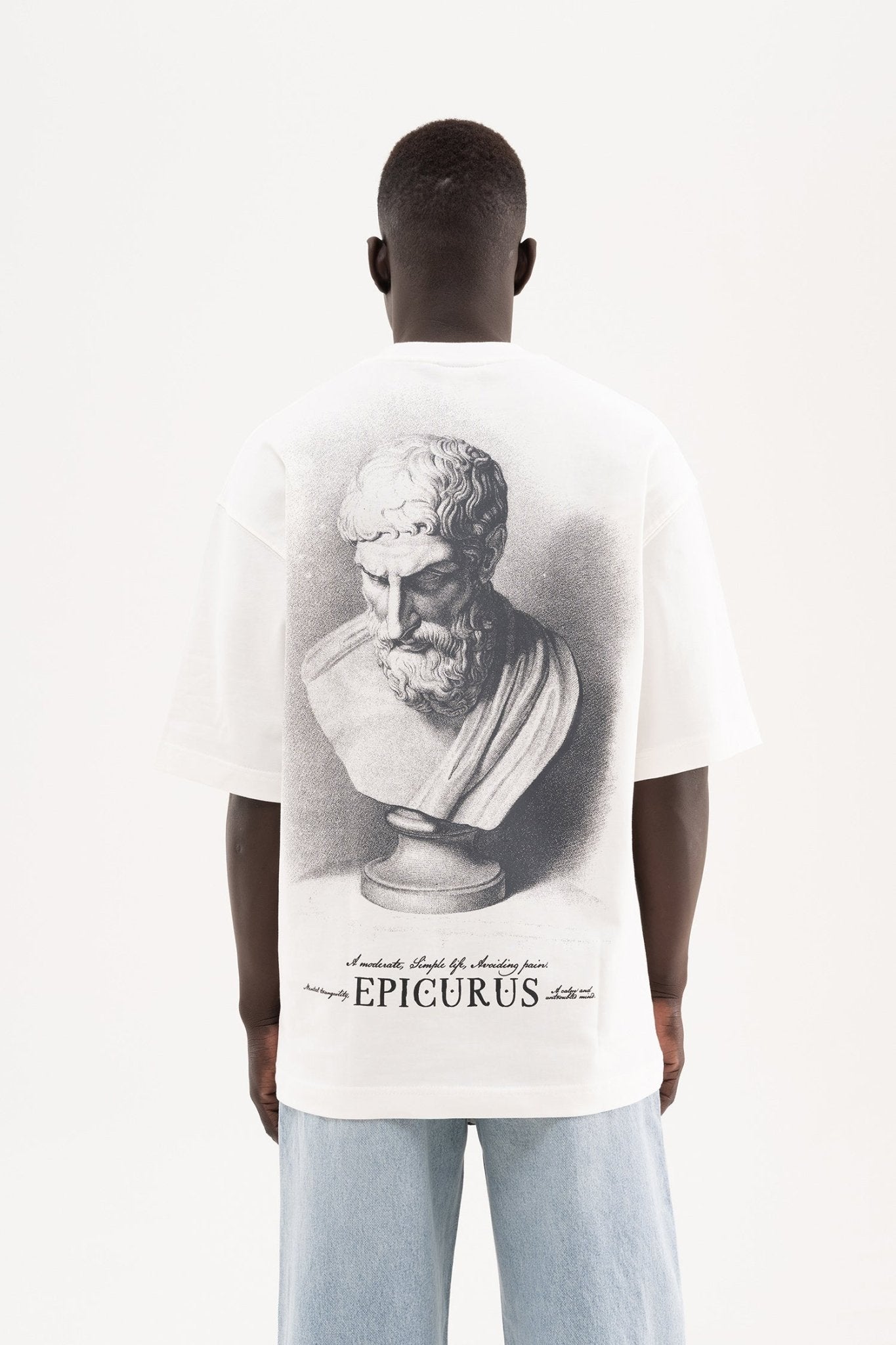 Erkek Epicurus Baskılı Oversize Tişört Ekru