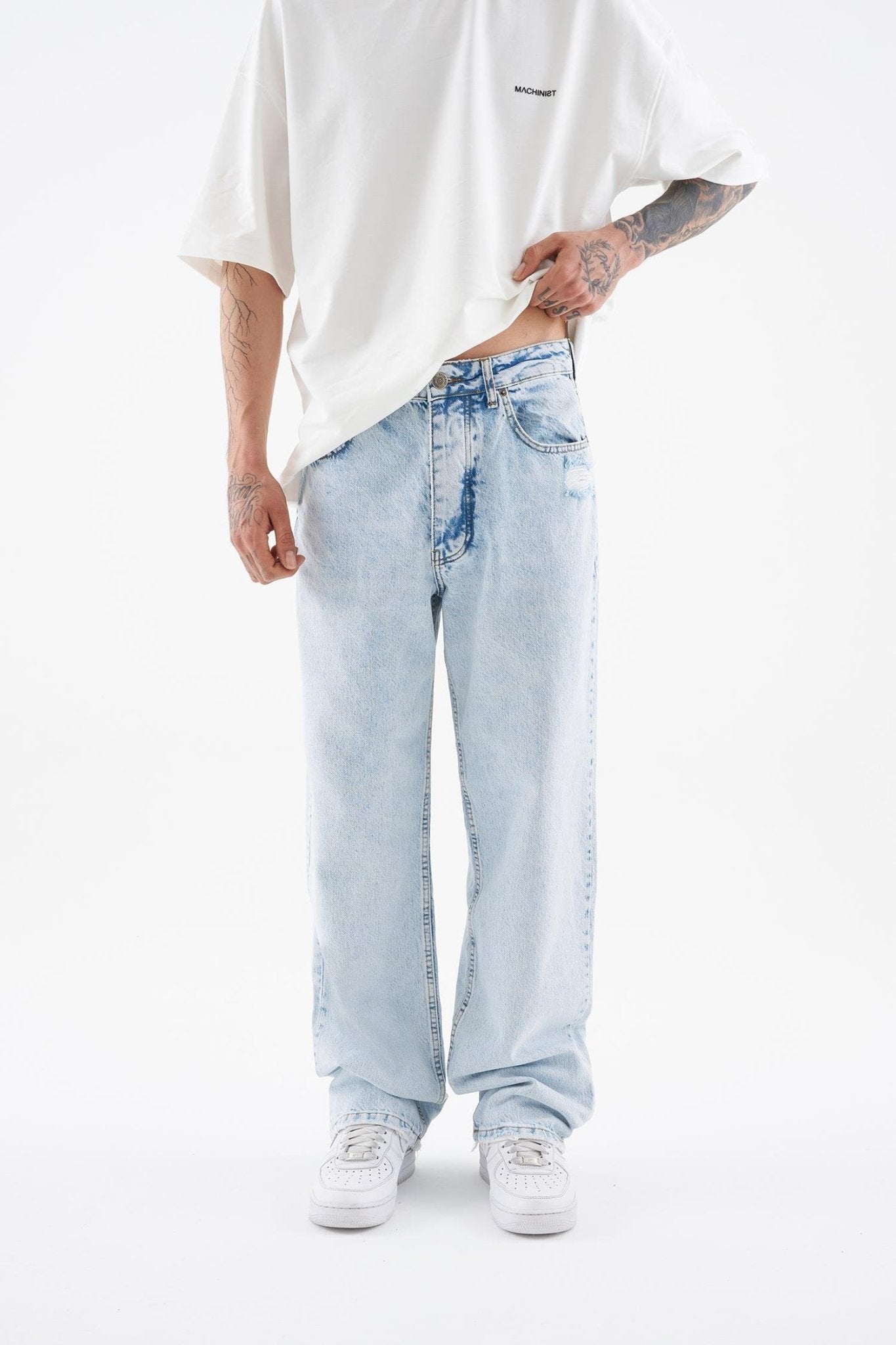 Erkek Ethnical Patterned Jean Açık Mavi