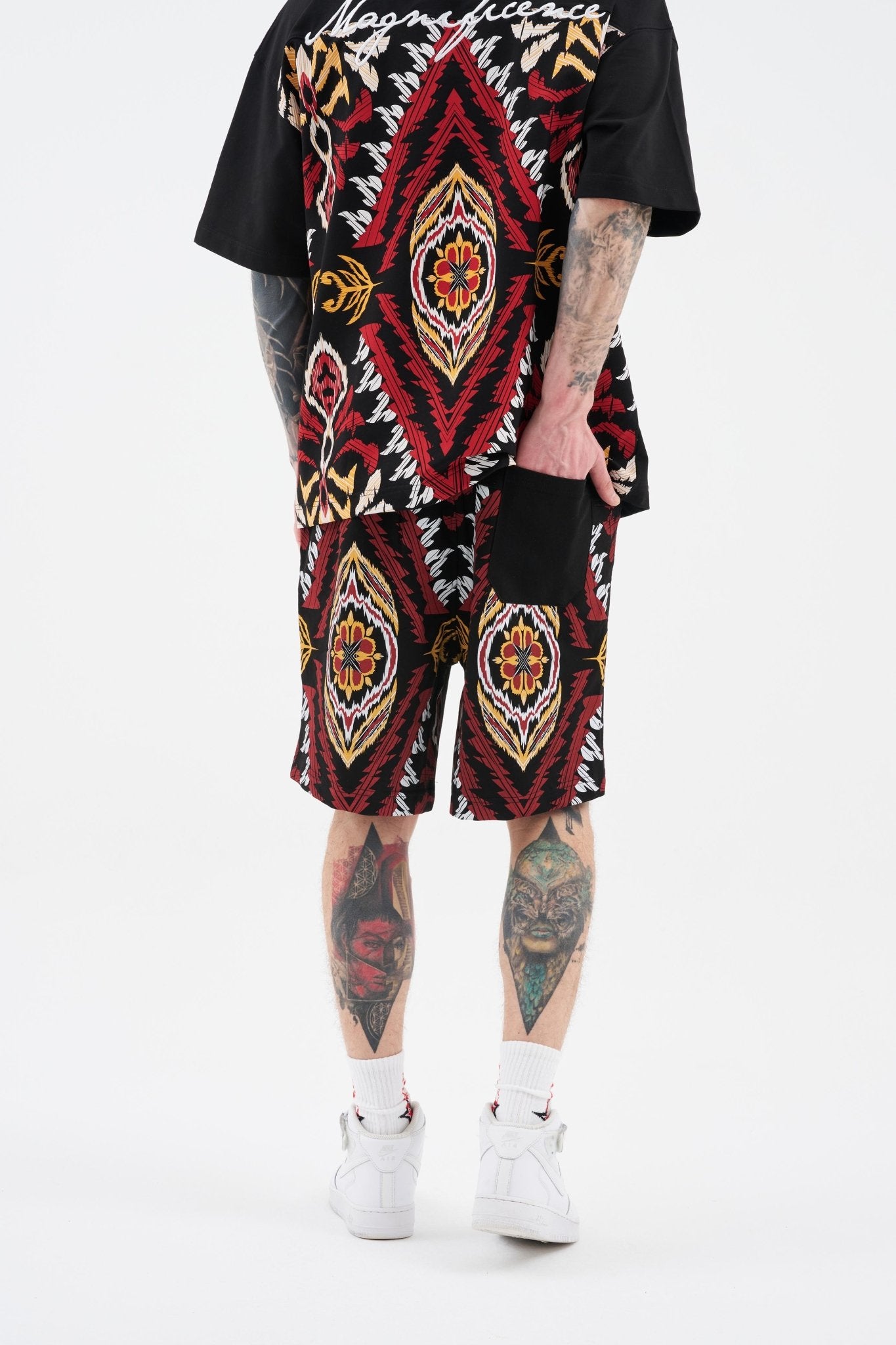 Erkek Ethnical Printed And Embroidered Şort Siyah