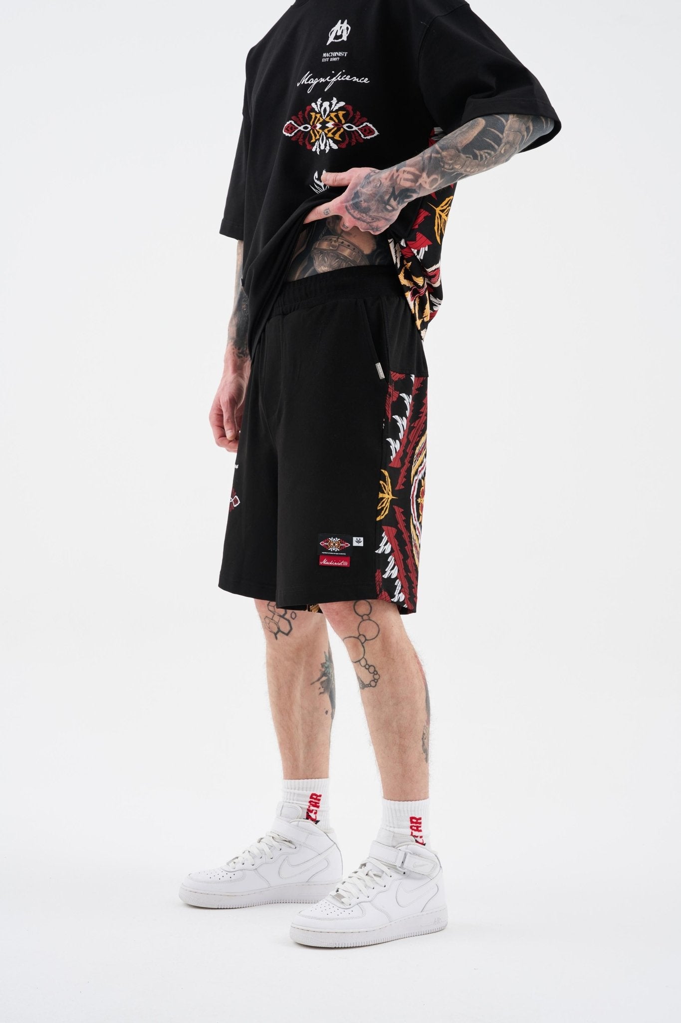 Erkek Ethnical Printed And Embroidered Şort Siyah