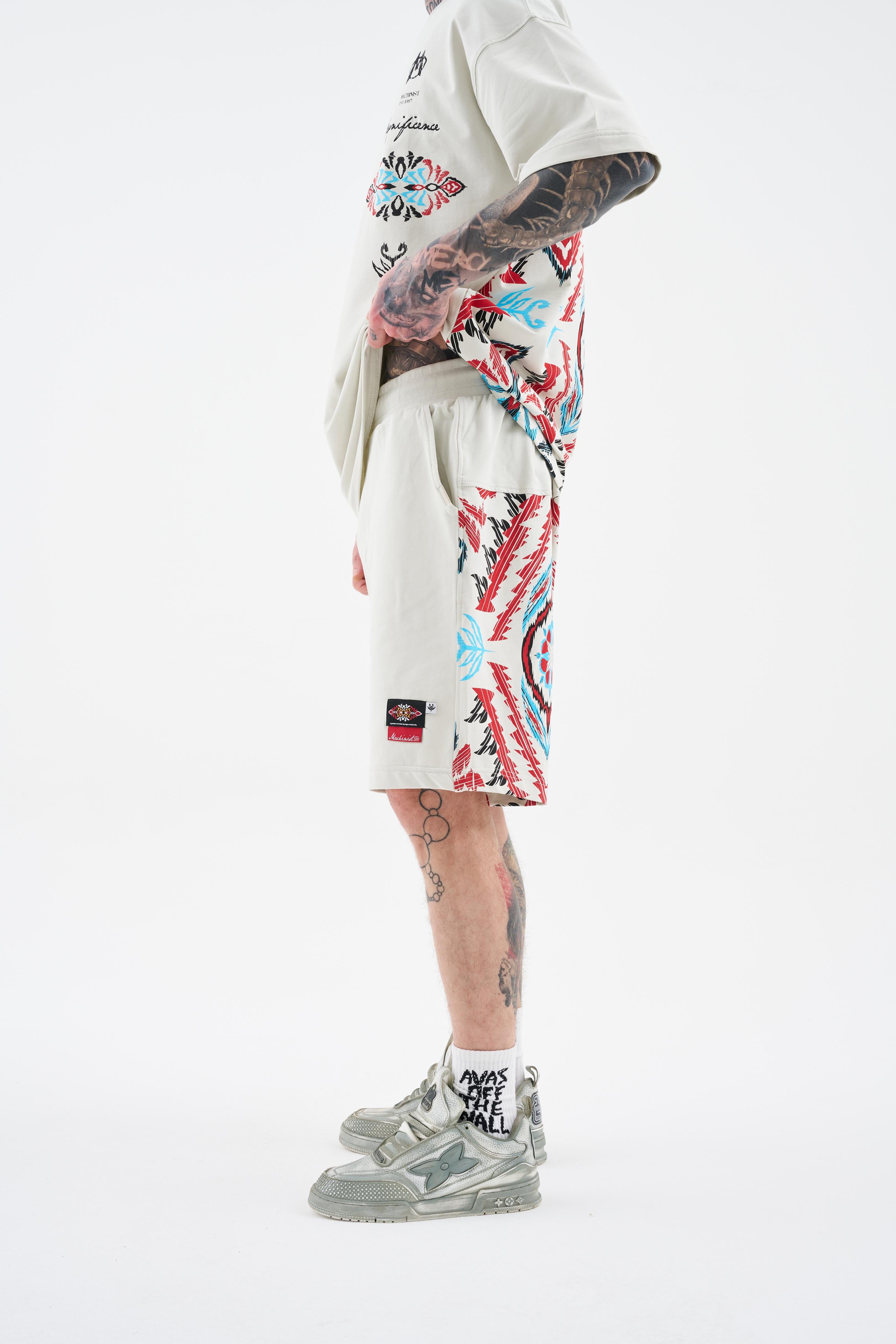 Erkek Ethnical Printed And Embroidered Şort Uzay Grisi-4