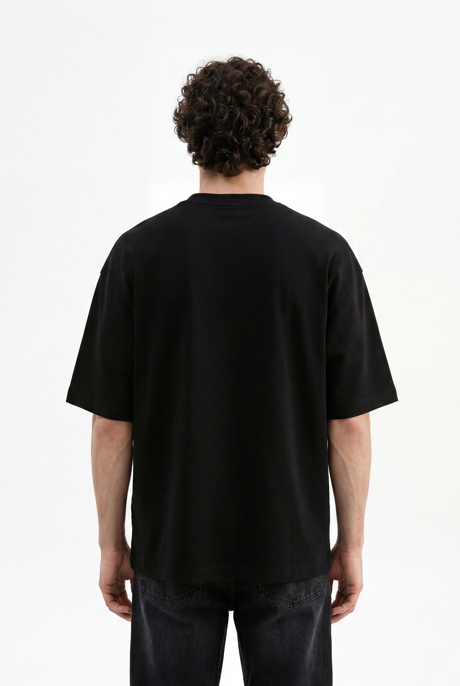 Erkek Etnik Desen Nakışlı Oversize Tişört Siyah-3