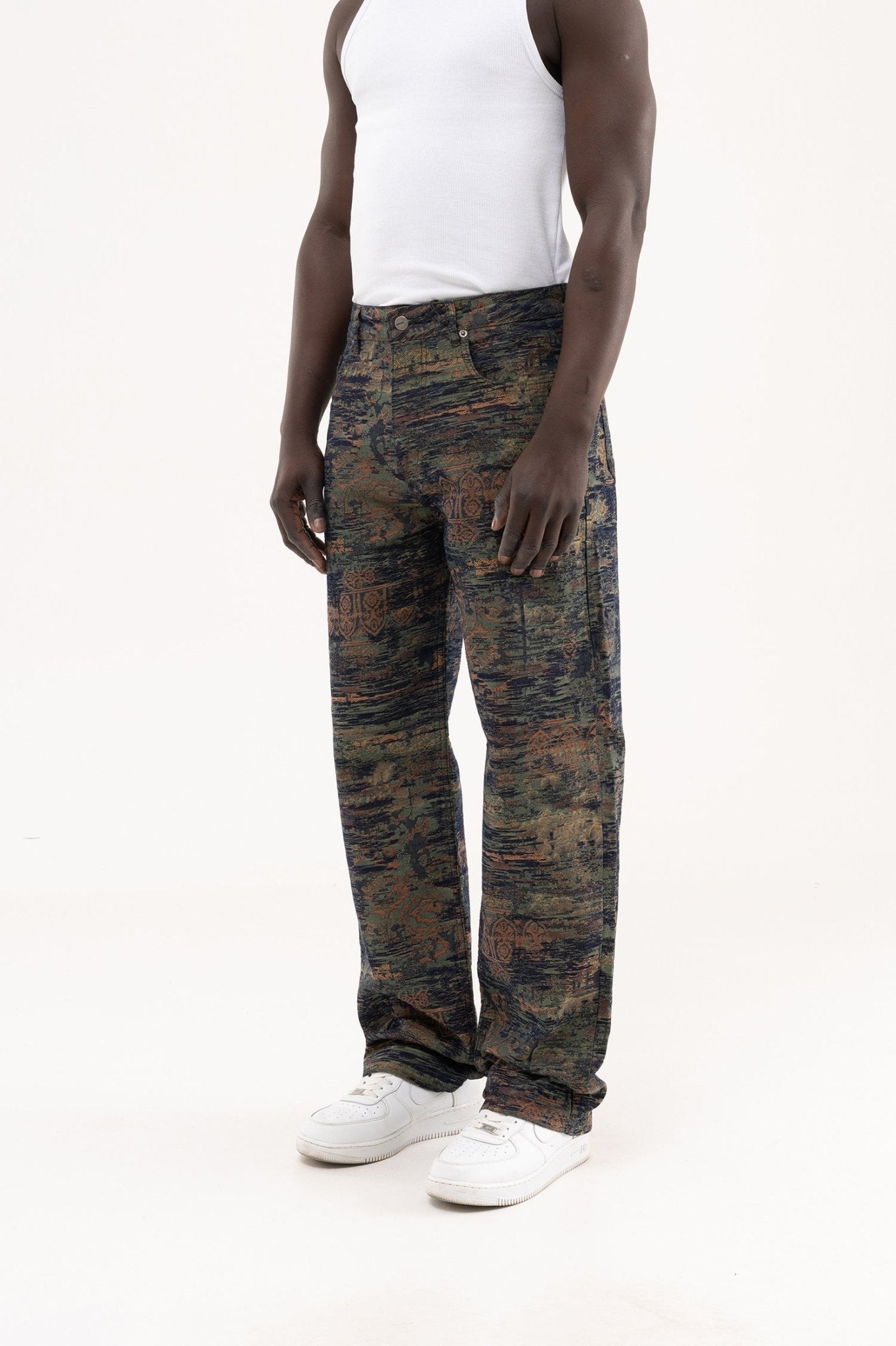 Erkek Etnik Desenli Jakarlı Baggy Jean Pantolon Siyah