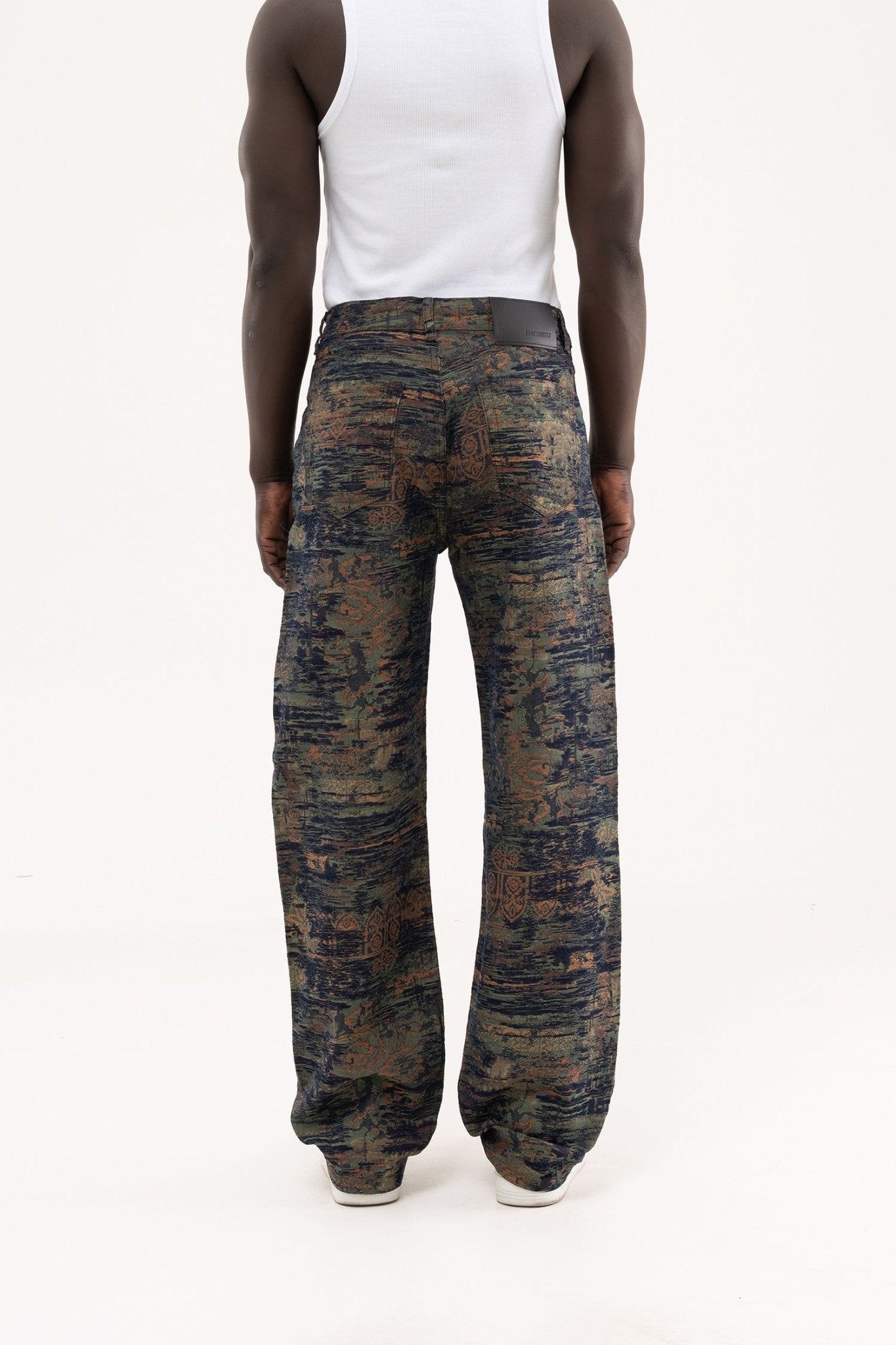 Erkek Etnik Desenli Jakarlı Baggy Jean Pantolon Siyah