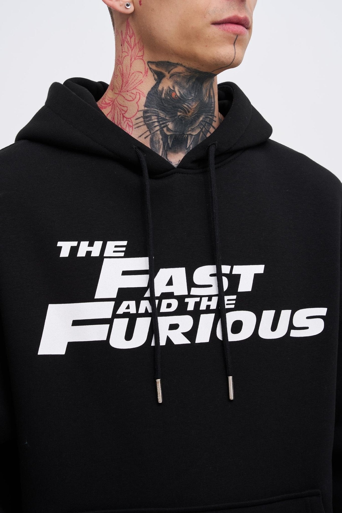 Erkek Fast Furious Baskılı Kapüşonlu Oversize Sweatshirt Siyah