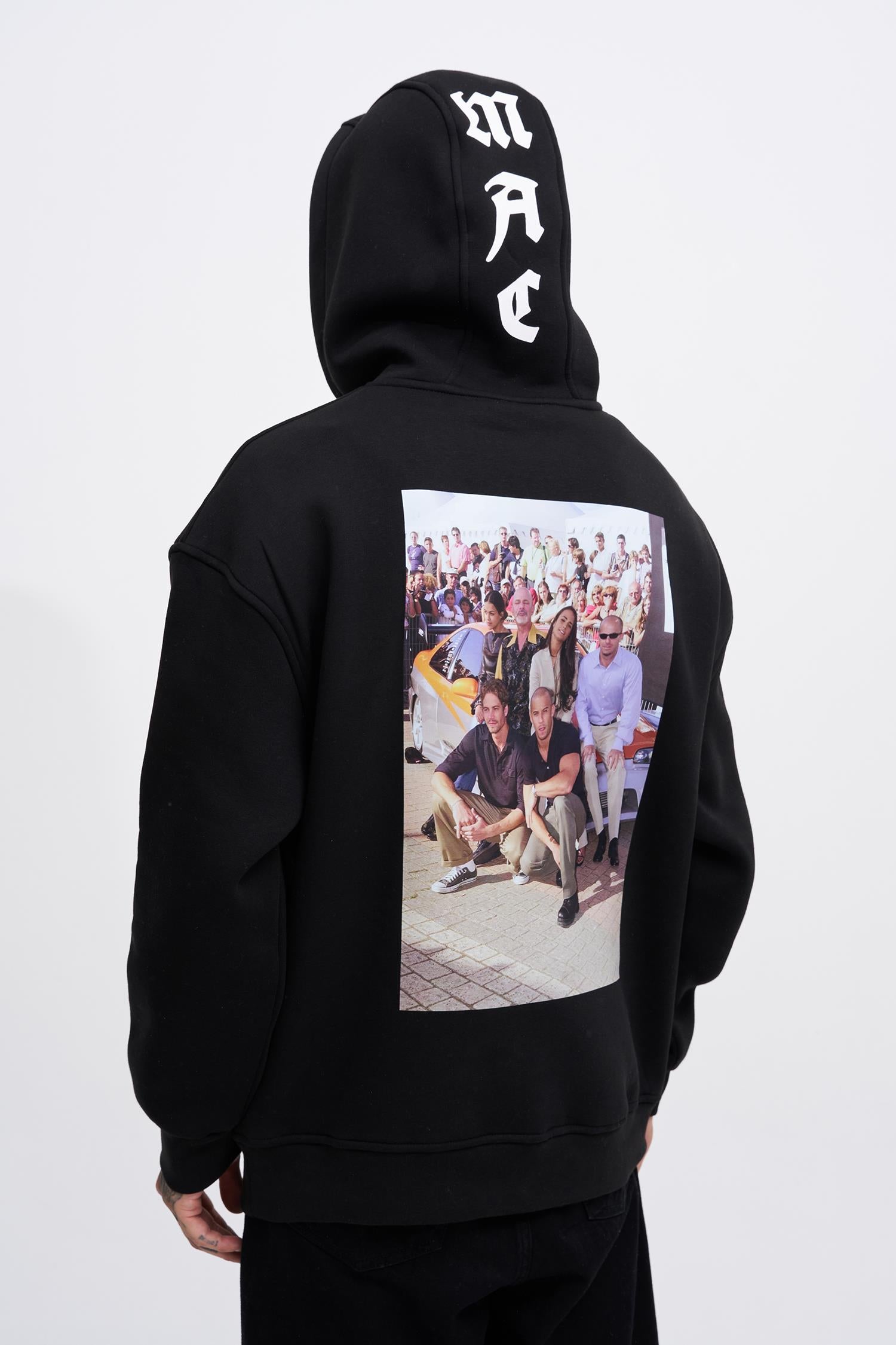 Erkek Fast Furious Baskılı Kapüşonlu Oversize Sweatshirt Siyah