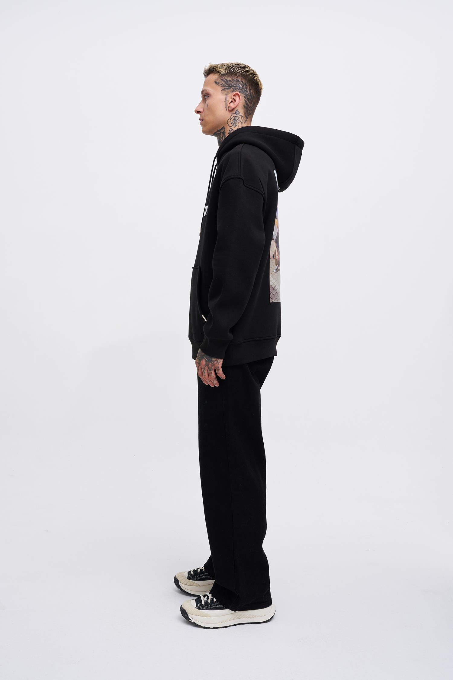 Erkek Fast Furious Baskılı Kapüşonlu Oversize Sweatshirt Siyah