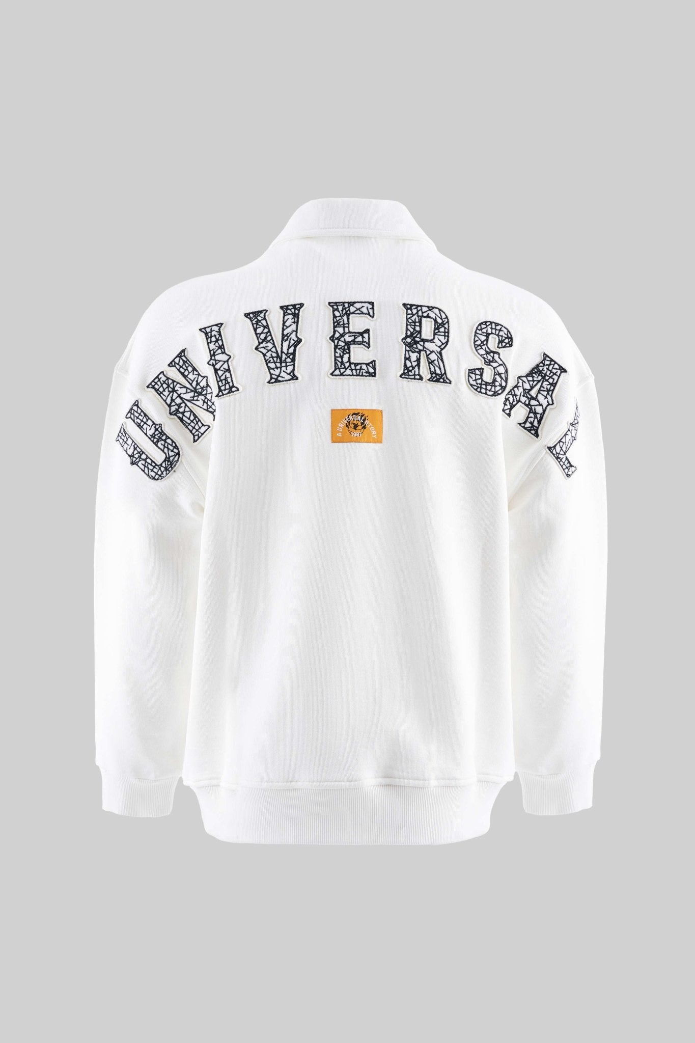 Erkek Felt Badge Zip Polo Sweatshirt Ekru