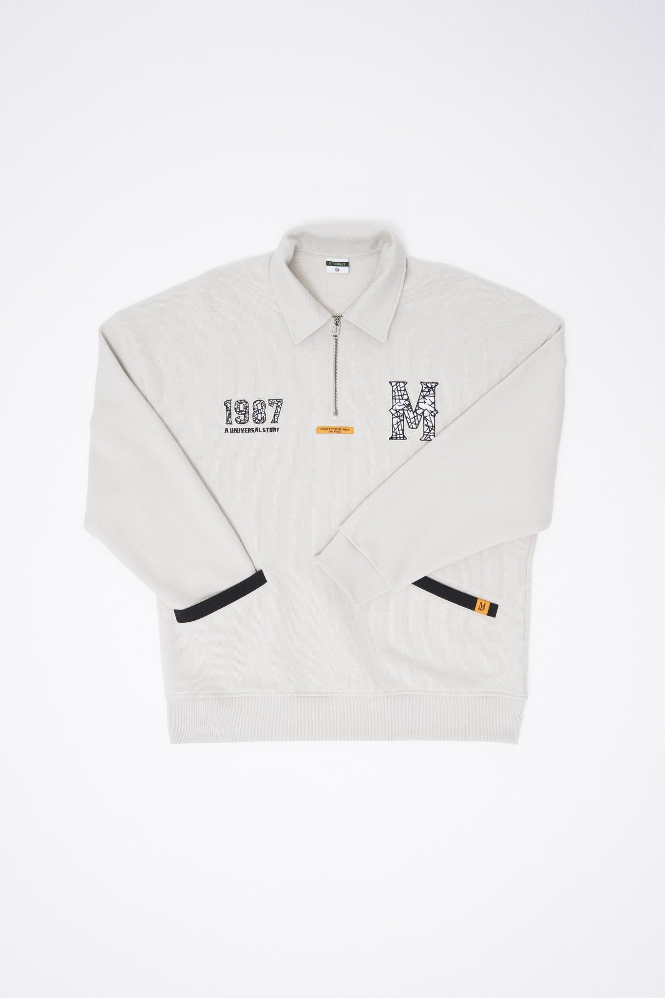 Erkek Felt Badge Zip Polo Sweatshirt Uzay Grisi