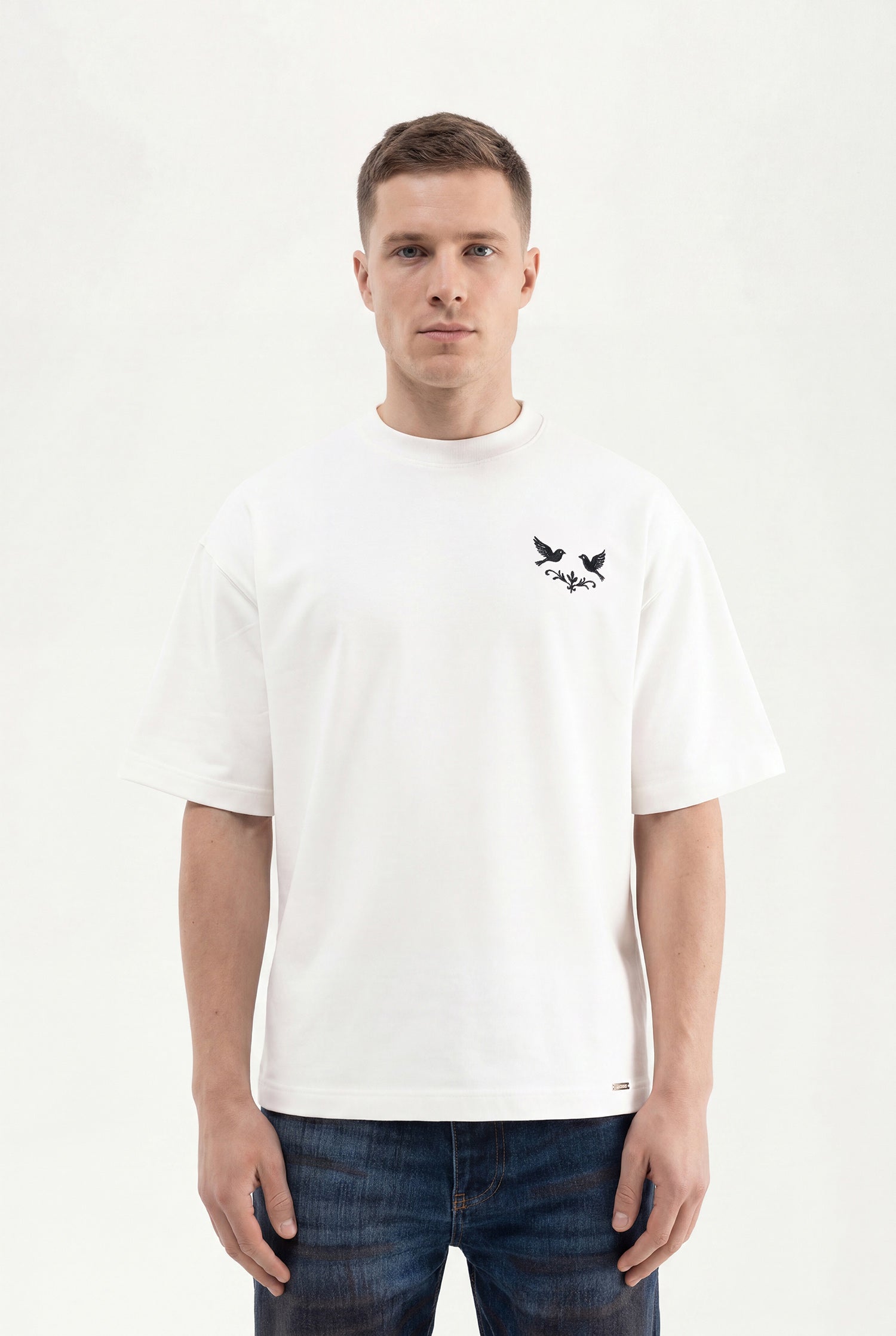 Erkek Fermuar Detaylı Oversize Tişört Ekru