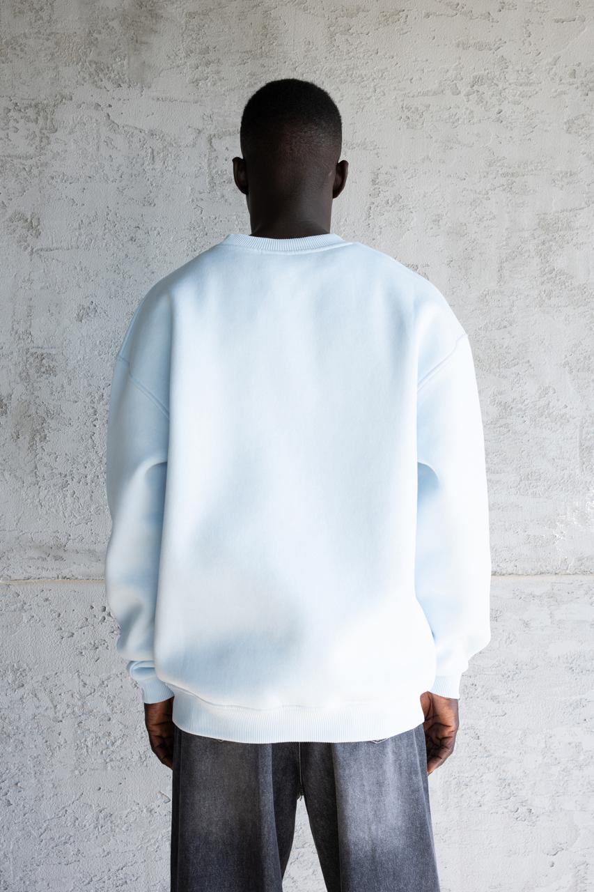 Erkek Figür Nakışlı Şardonlu Sweatshirt Açık Mavi