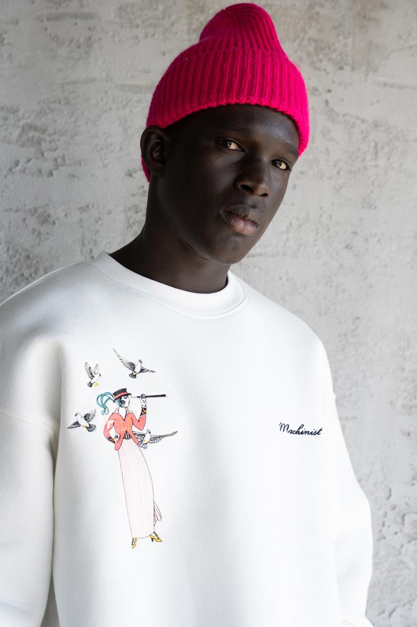 Erkek Figür Nakışlı Şardonlu Sweatshirt Ekru