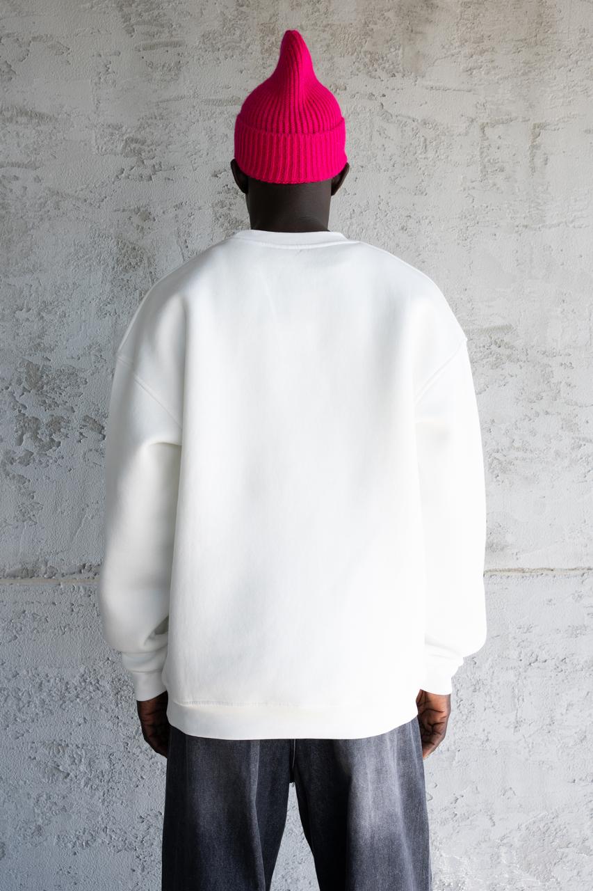 Erkek Figür Nakışlı Şardonlu Sweatshirt Ekru