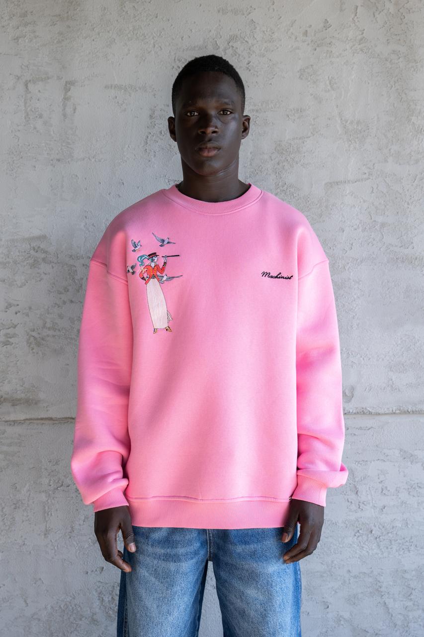 Erkek Figür Nakışlı Şardonlu Sweatshirt Pembe