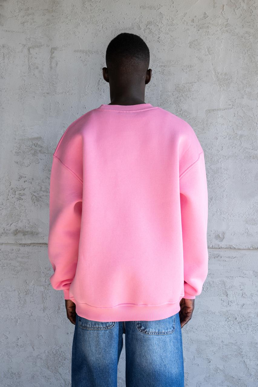 Erkek Figür Nakışlı Şardonlu Sweatshirt Pembe