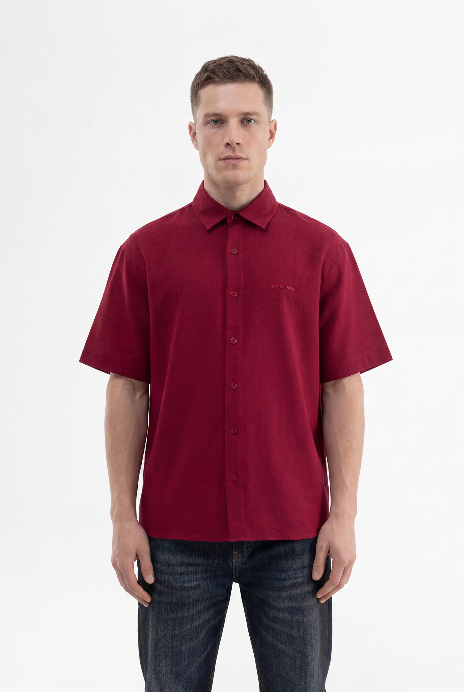 Erkek Flamlı Pamuk Oversize Gömlek Bordo