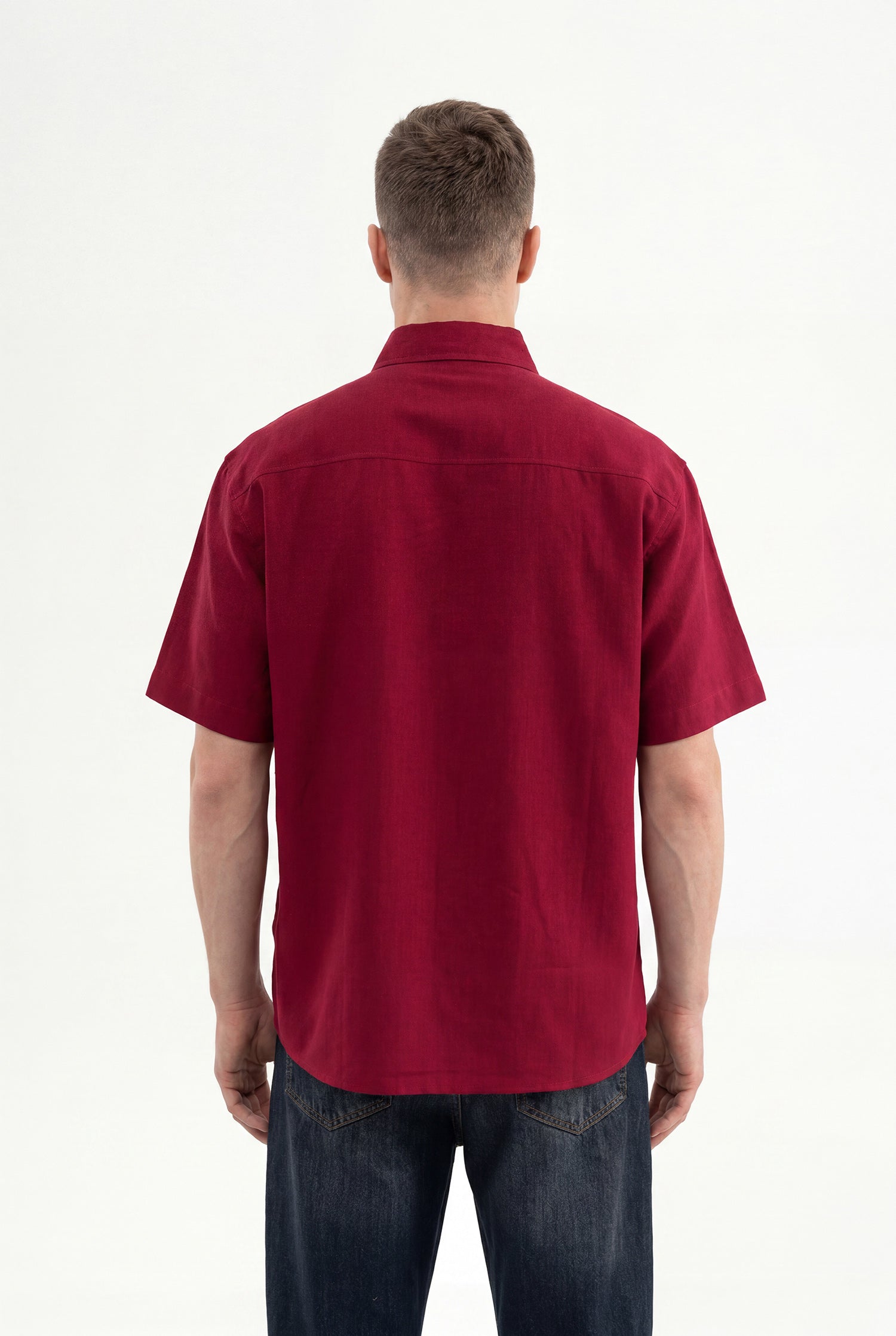 Erkek Flamlı Pamuk Oversize Gömlek Bordo-3
