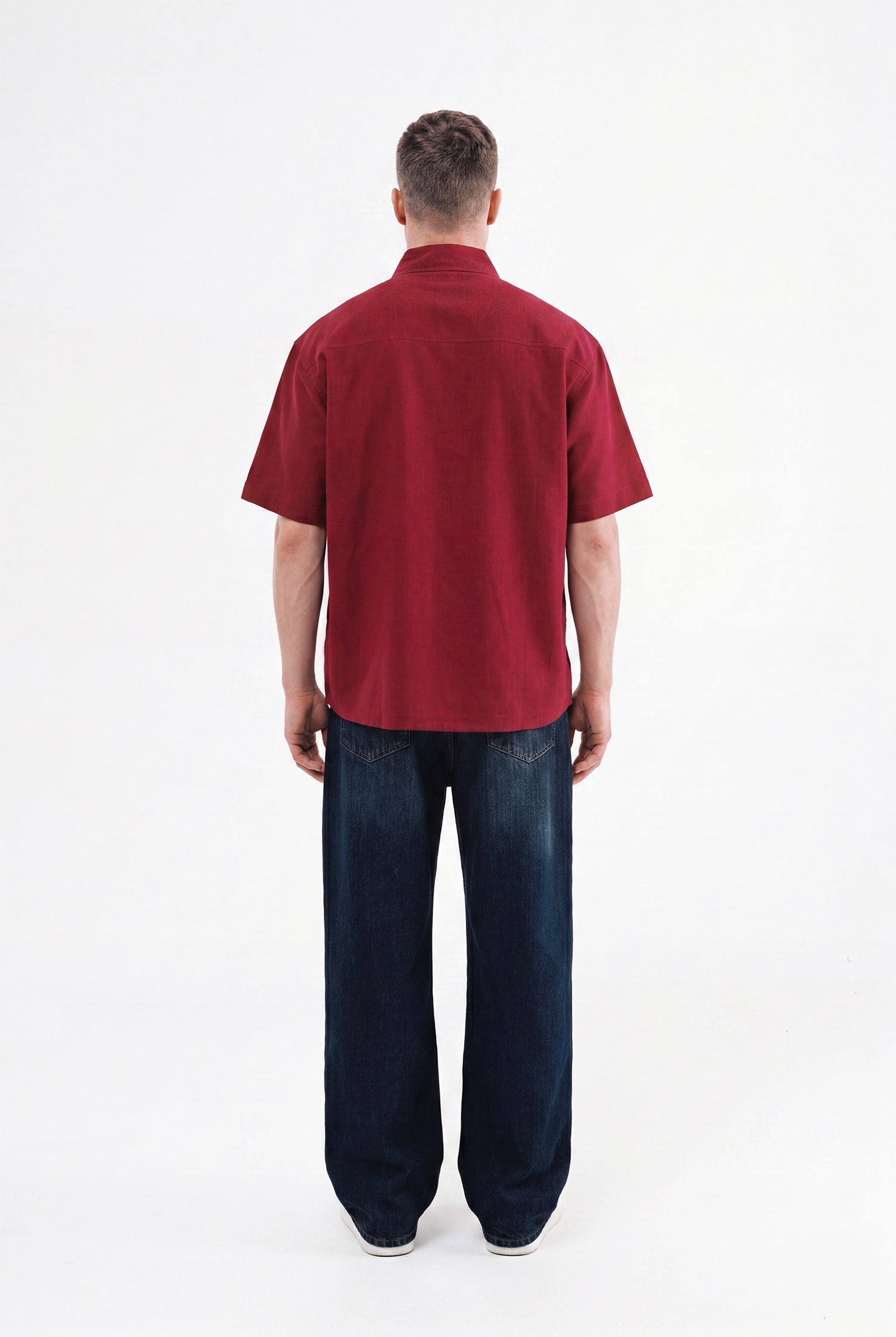 Erkek Flamlı Pamuk Oversize Gömlek Bordo-5