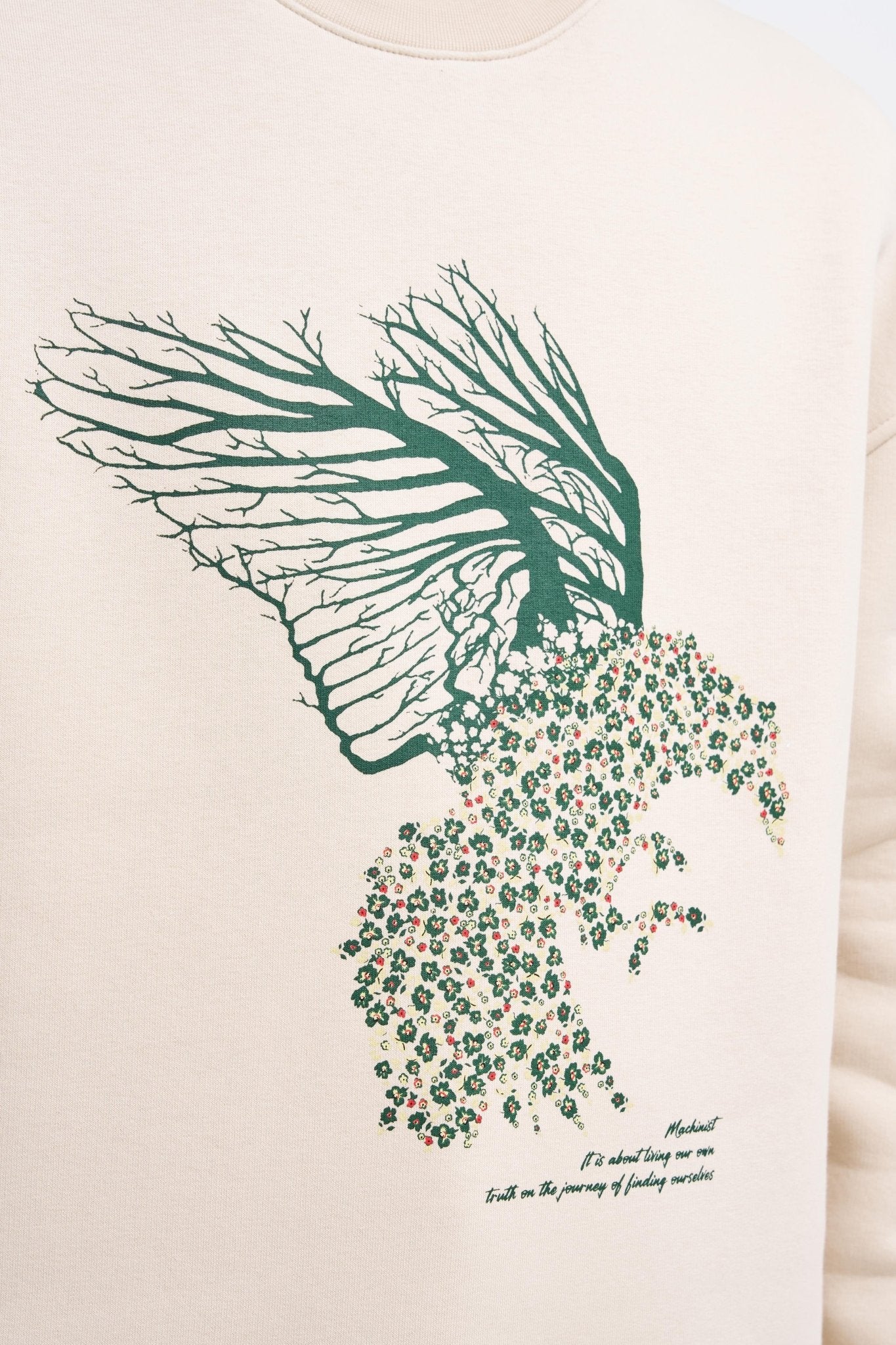 Erkek Floral Bird Sweatshirt Açık Bej