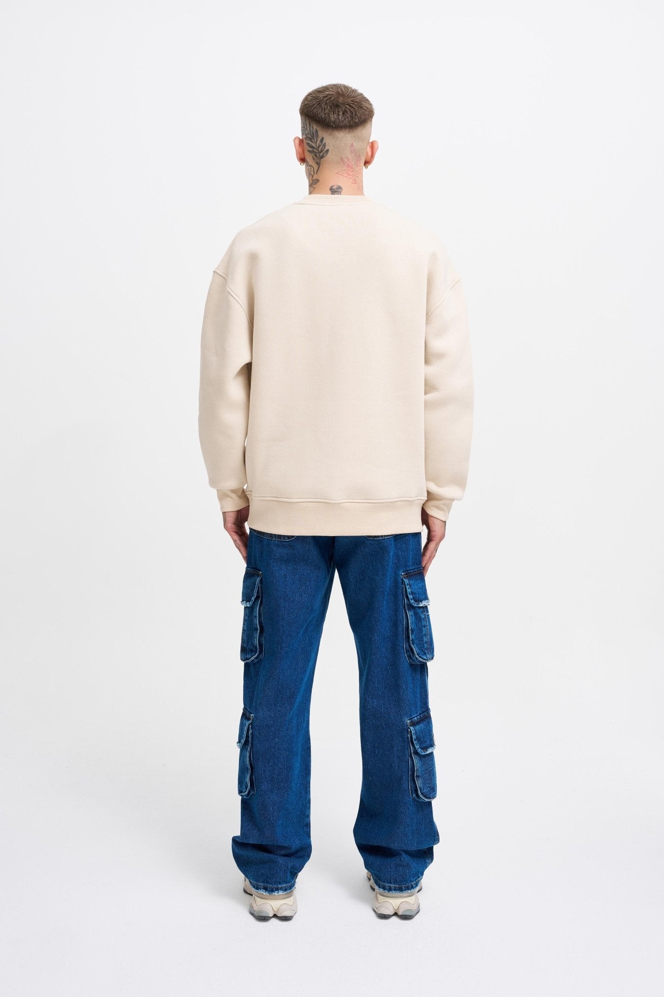 Erkek Floral Bird Sweatshirt Açık Bej