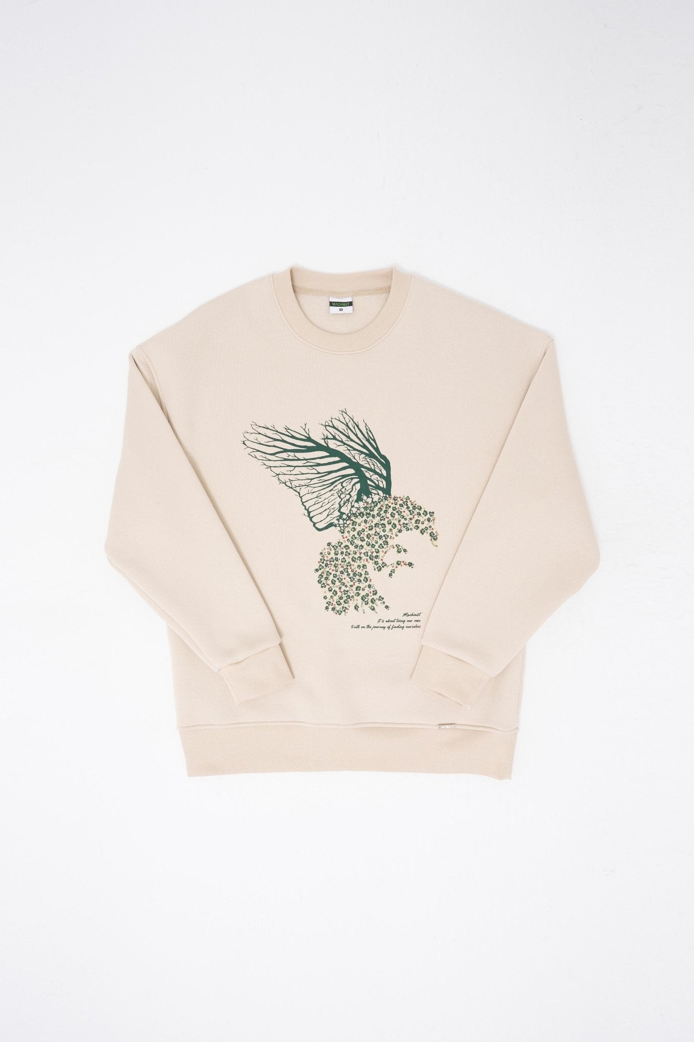 Erkek Floral Bird Sweatshirt Açık Bej