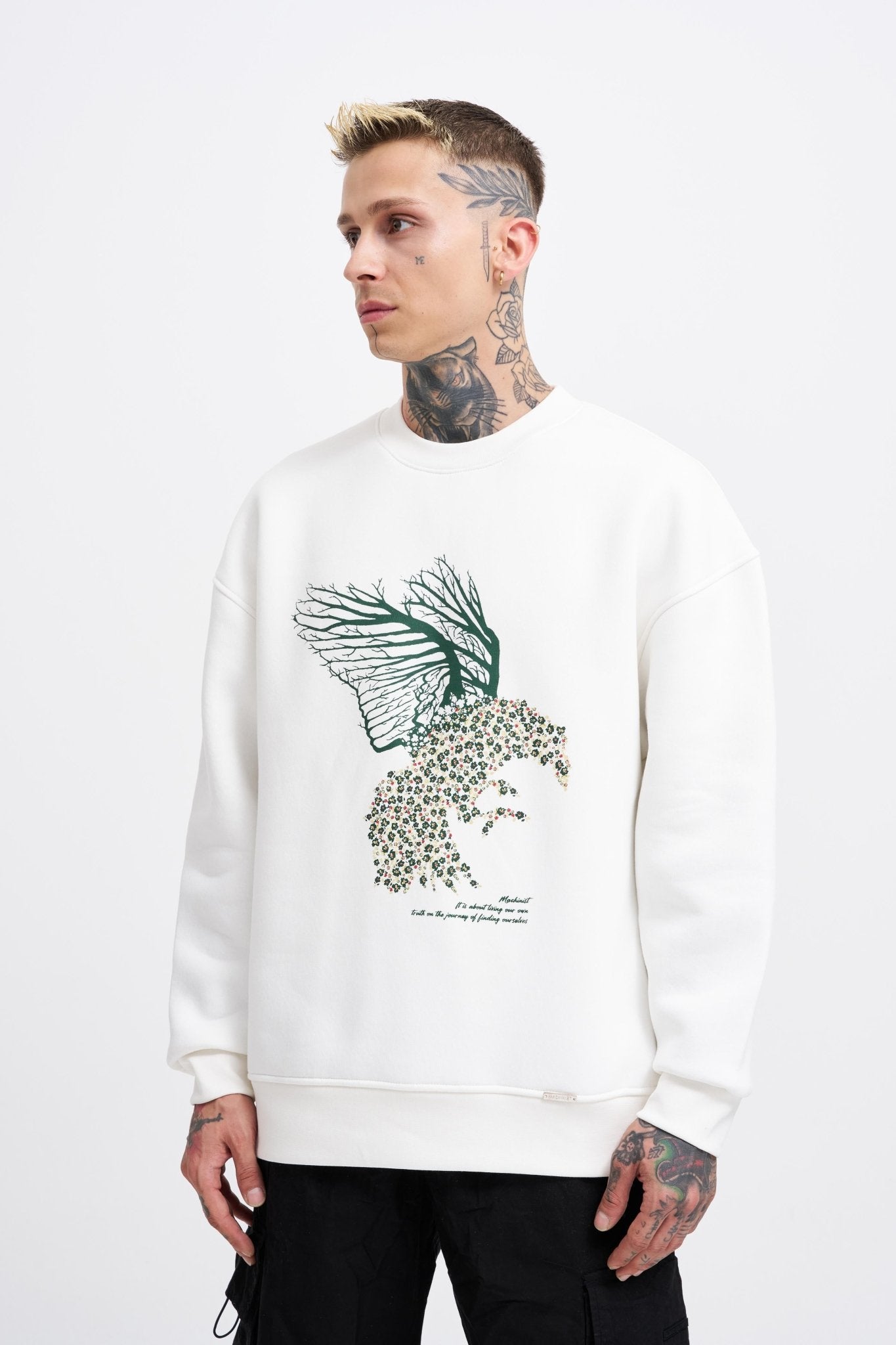 Erkek Floral Bird Sweatshirt Ekru