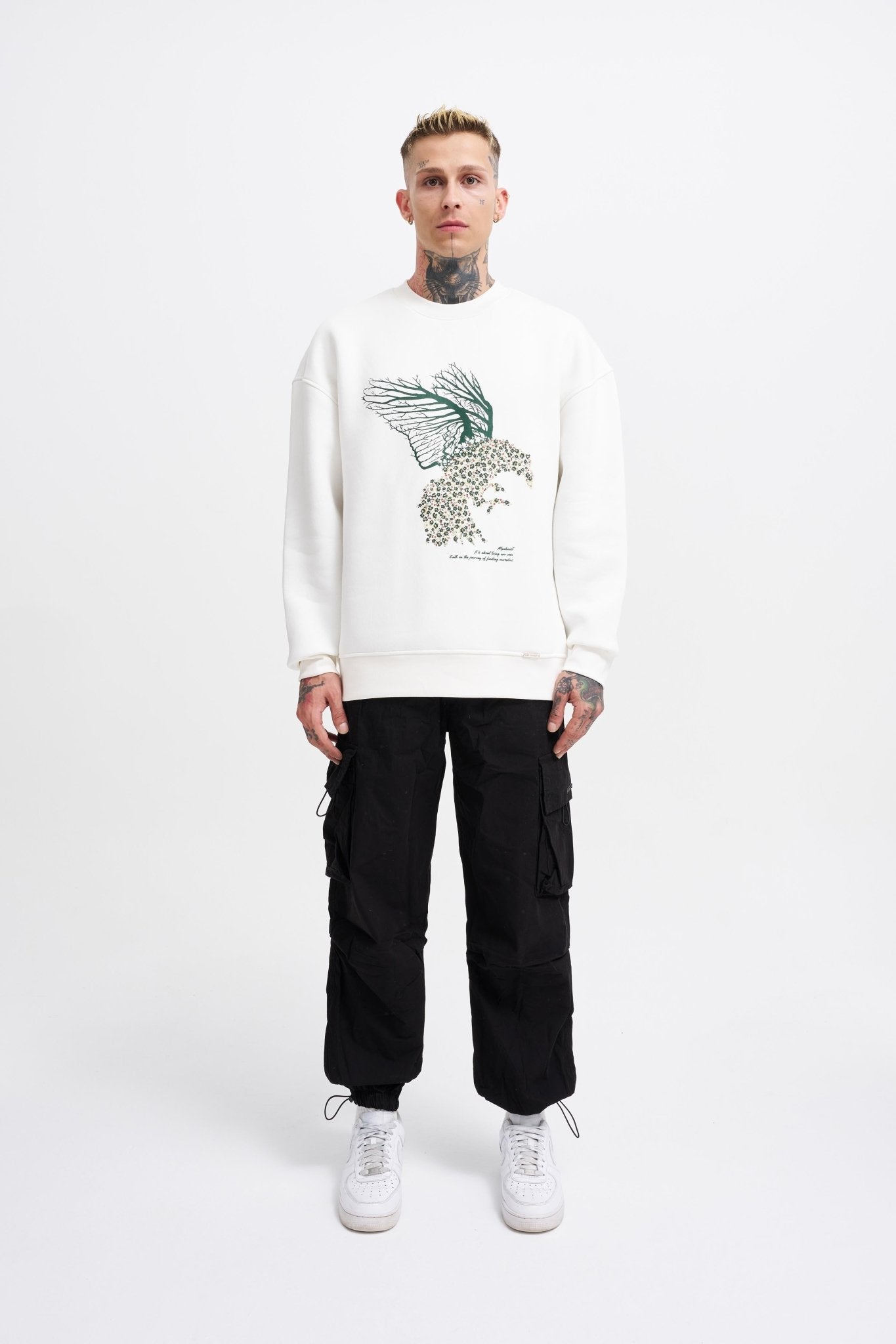 Erkek Floral Bird Sweatshirt Ekru