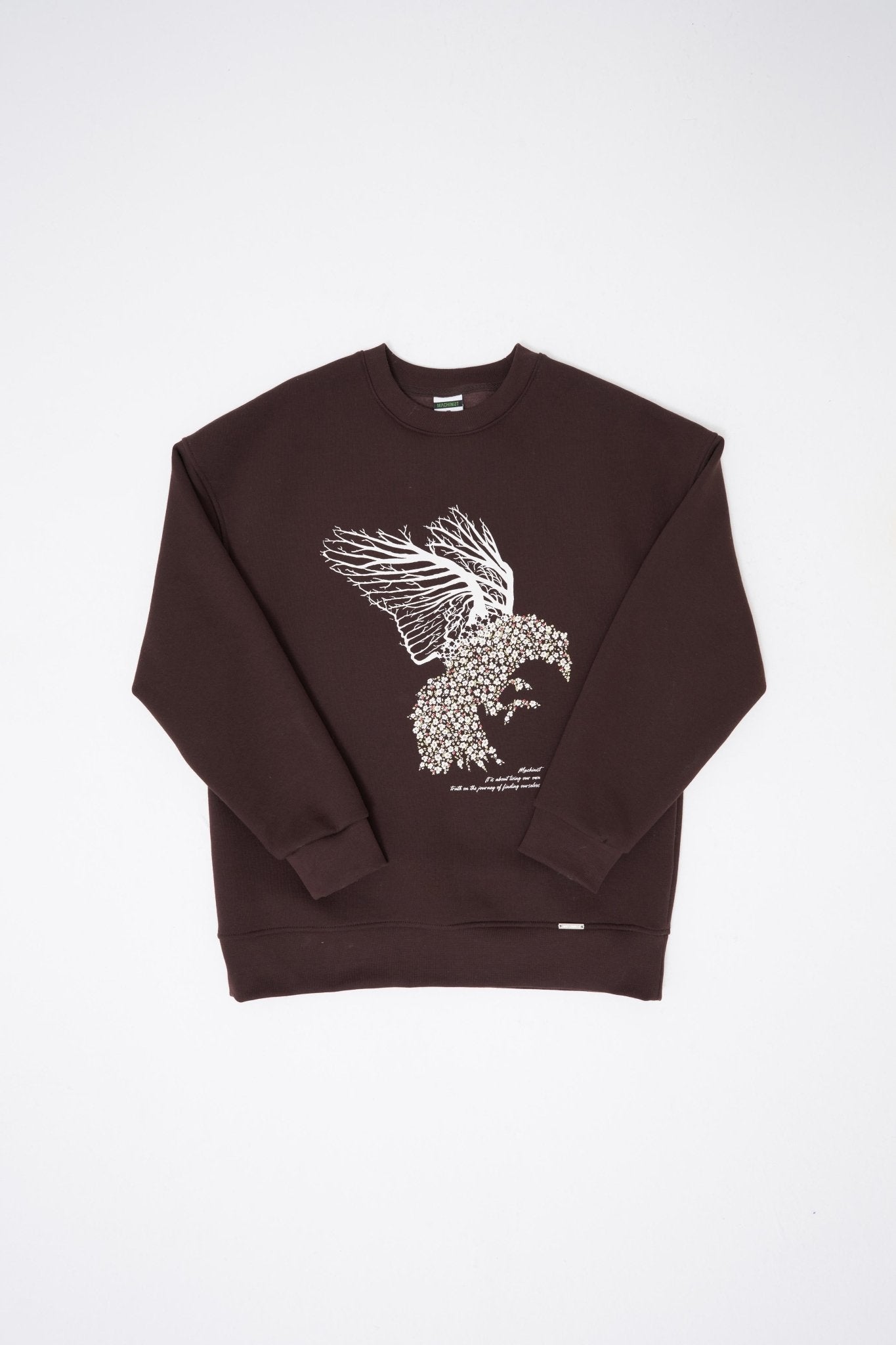 Erkek Floral Bird Sweatshirt Koyu Kahverengi
