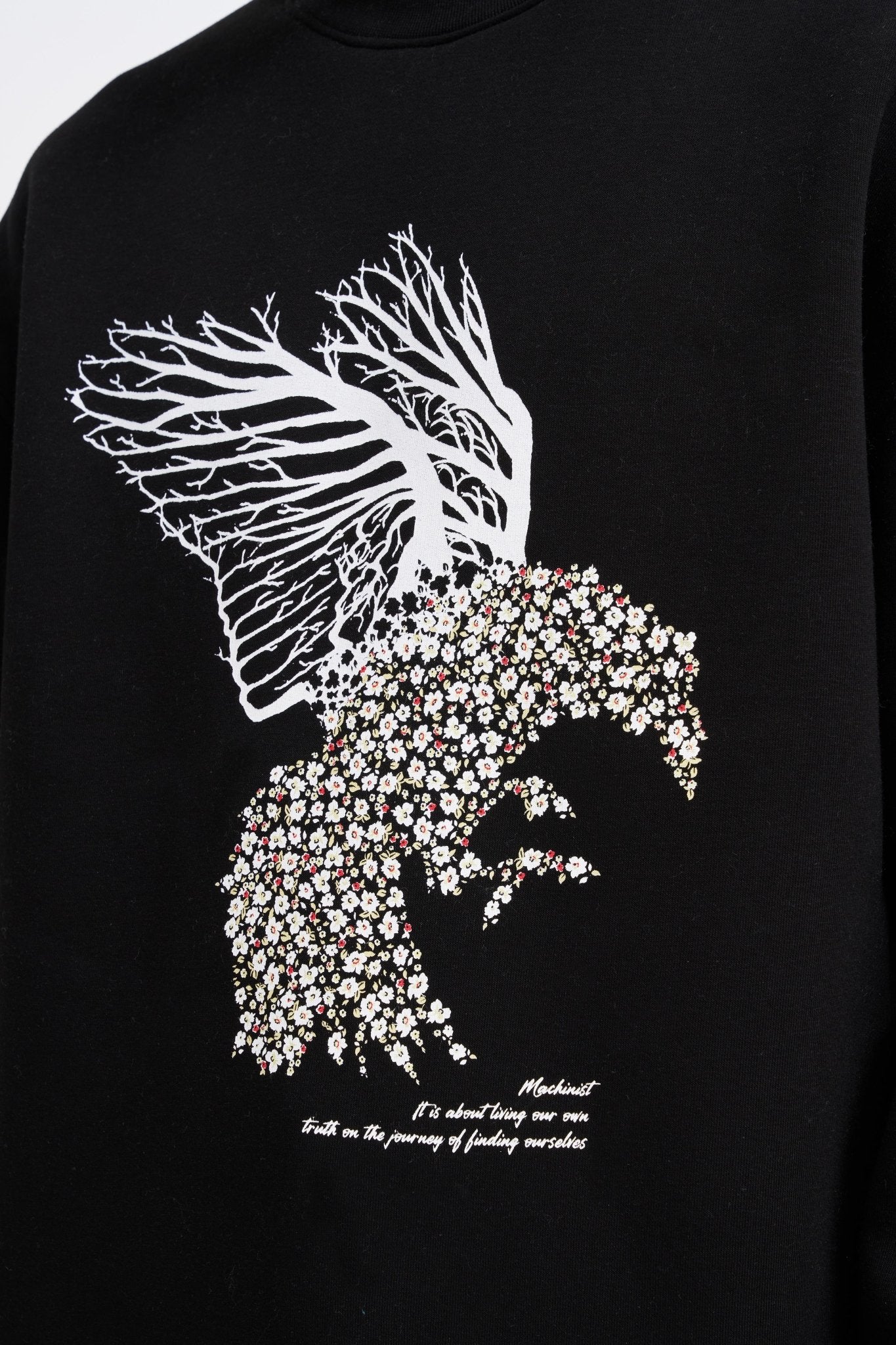 Erkek Floral Bird Sweatshirt Siyah