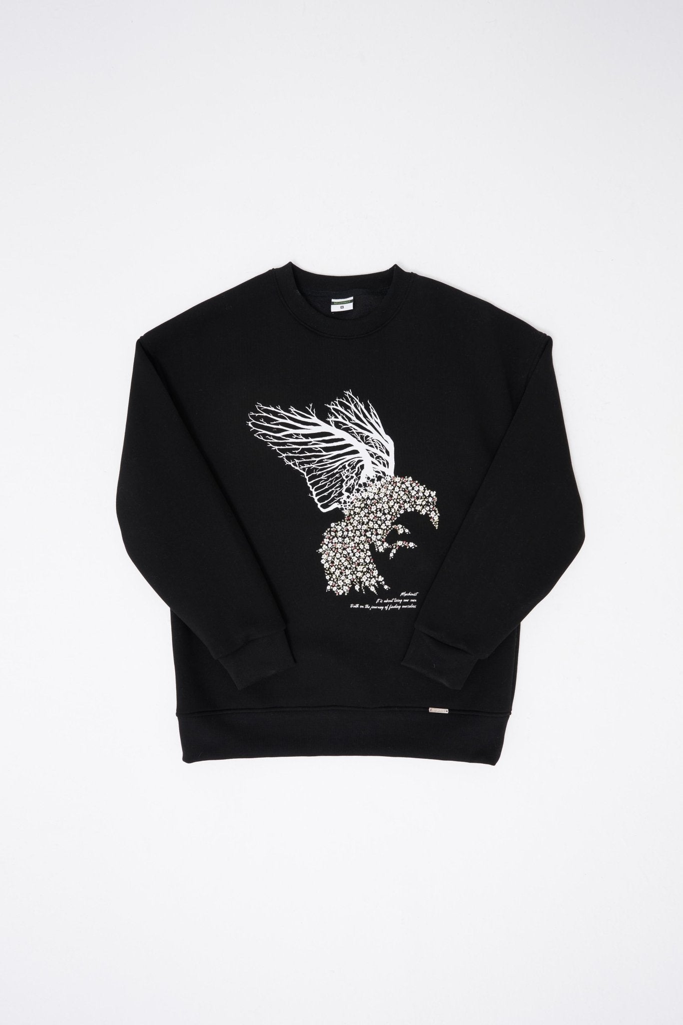 Erkek Floral Bird Sweatshirt Siyah