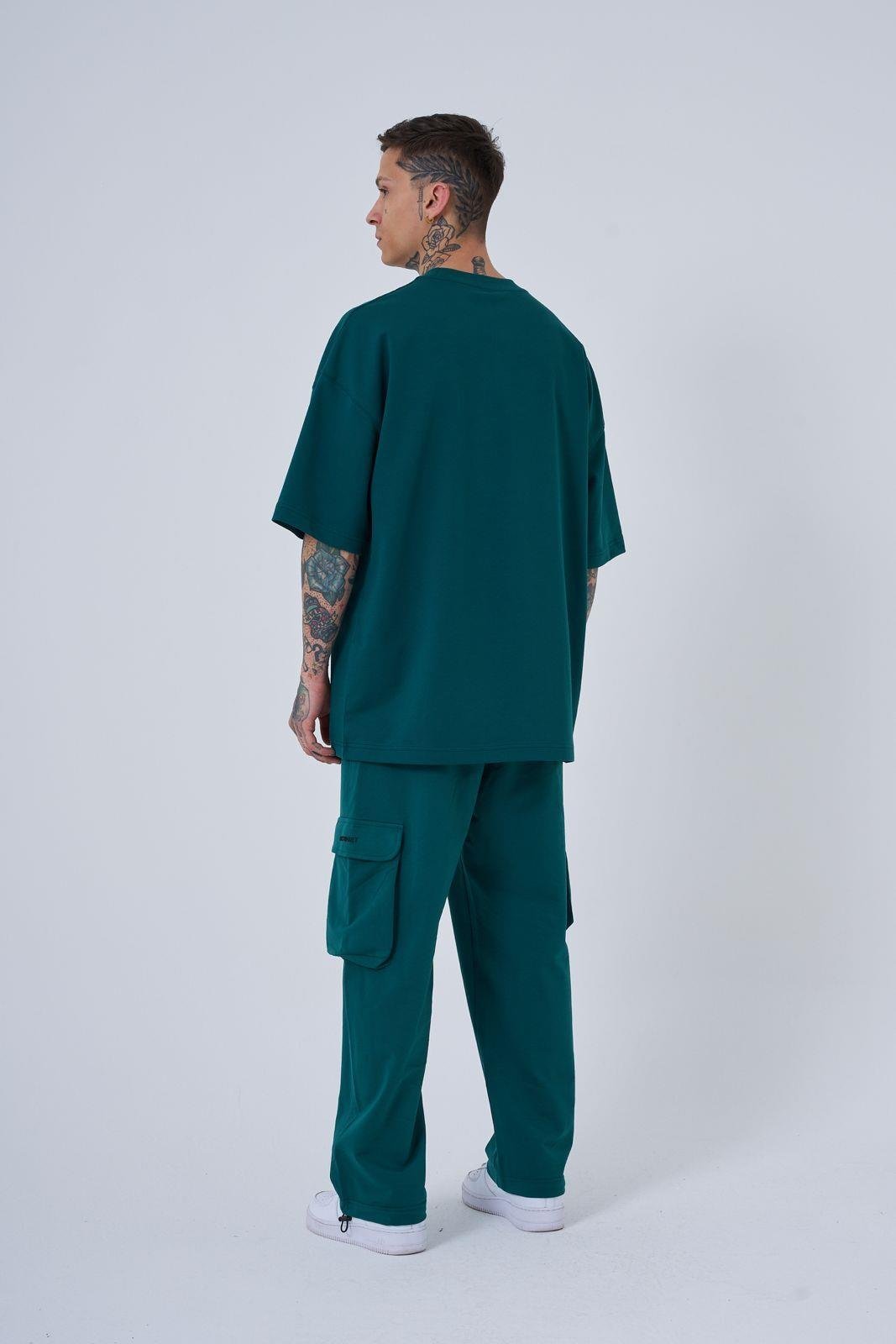Erkek Flower Patch Baskılı Oversize Tişört Yağ Yeşili