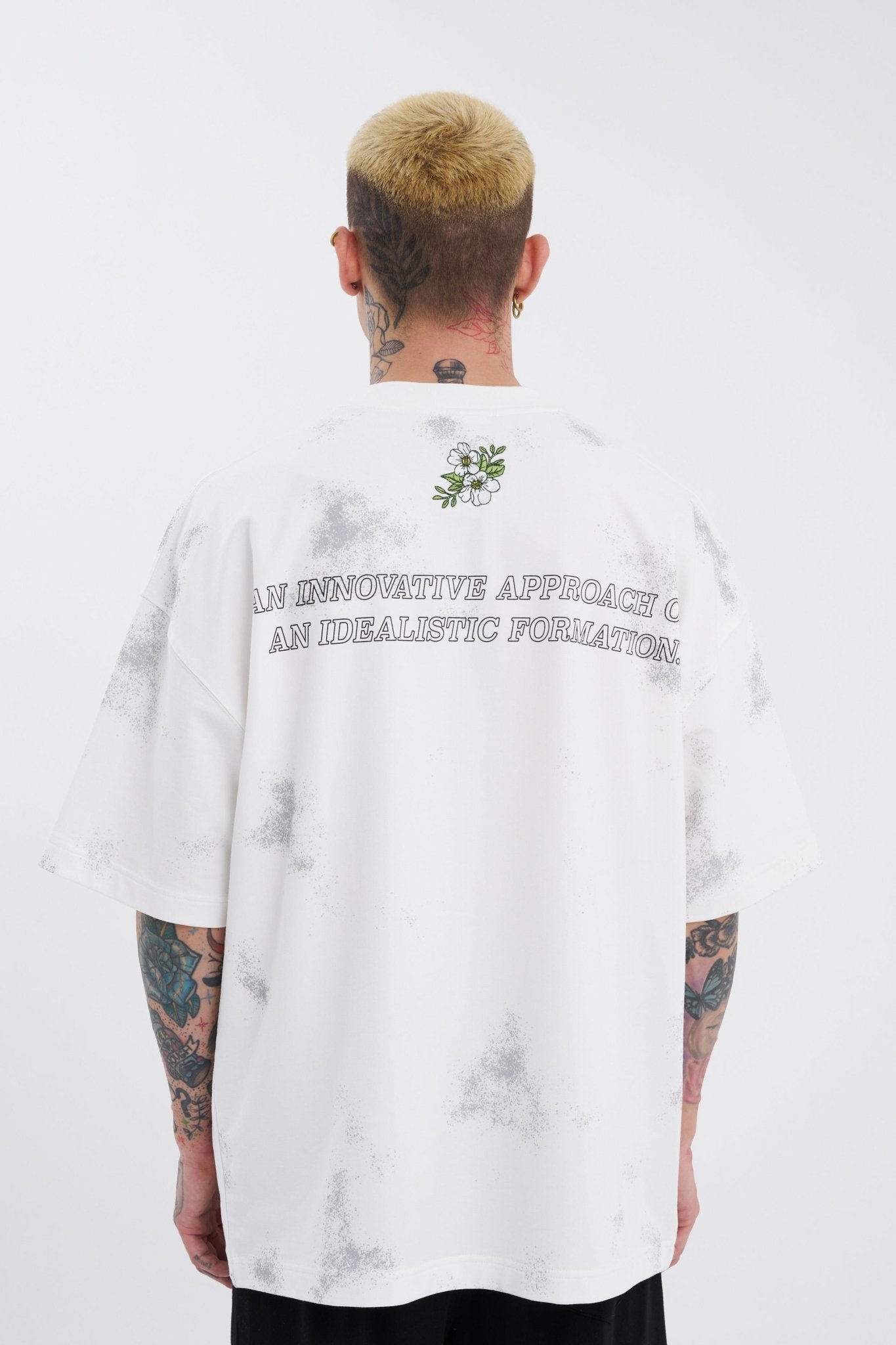 Erkek Flowers Oversize Tişört Ekru