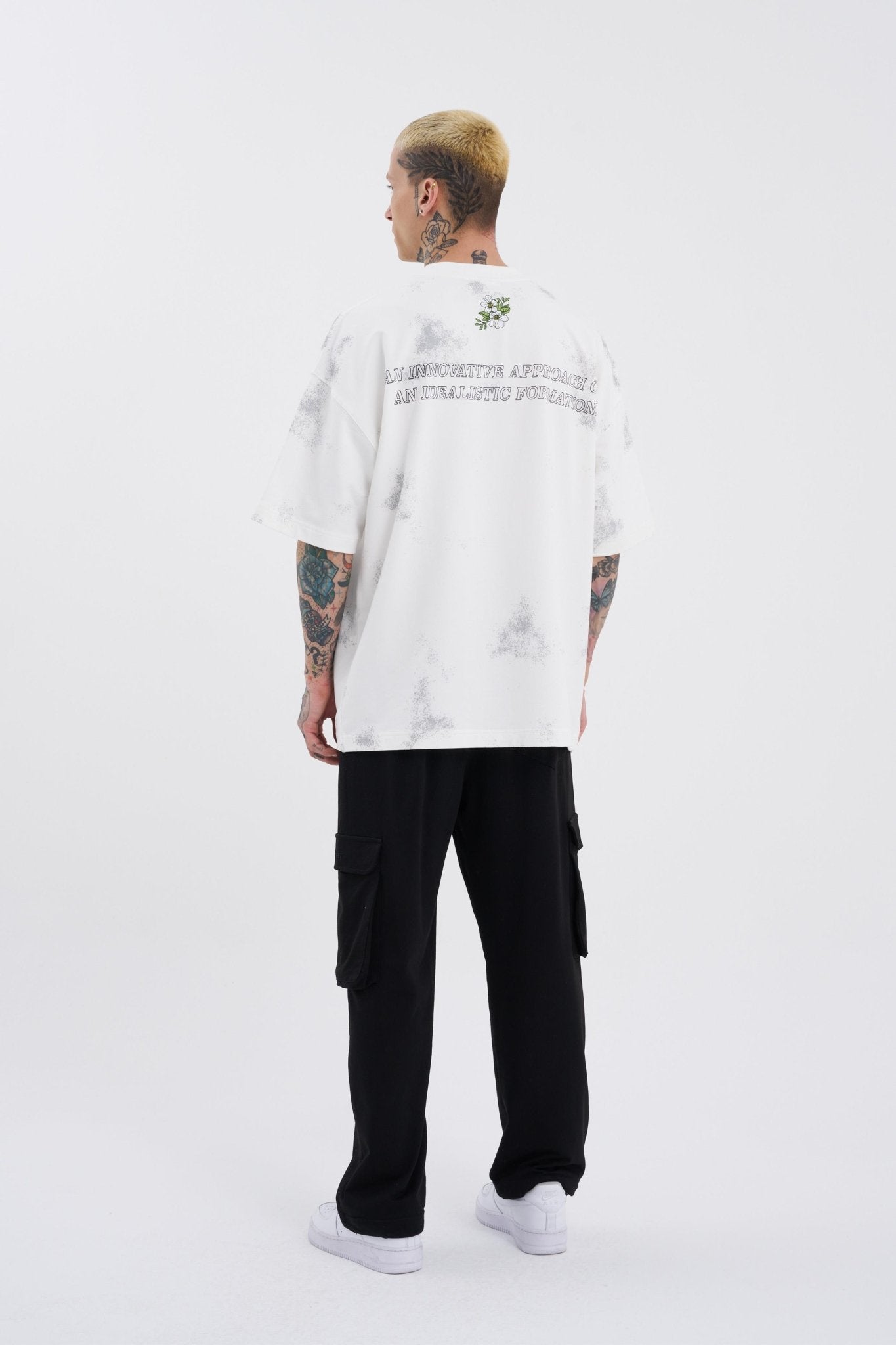 Erkek Flowers Oversize Tişört Ekru