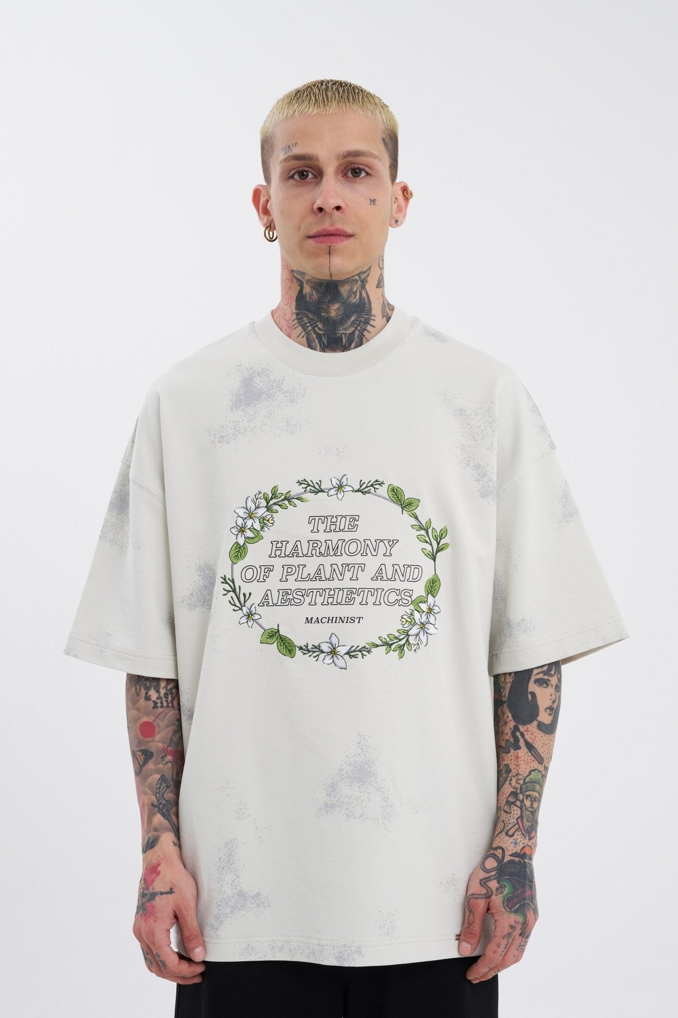 Erkek Flowers Oversize Tişört Uzay Grisi