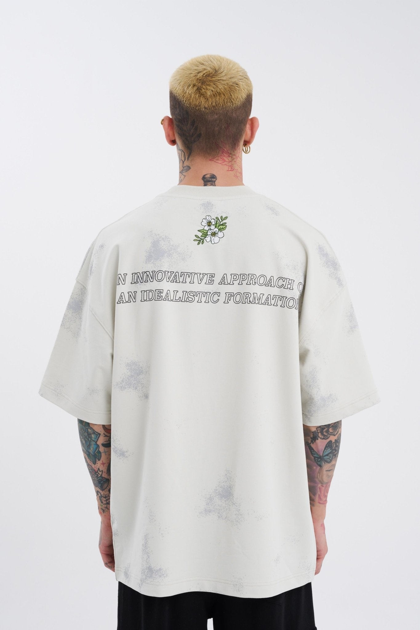 Erkek Flowers Oversize Tişört Uzay Grisi
