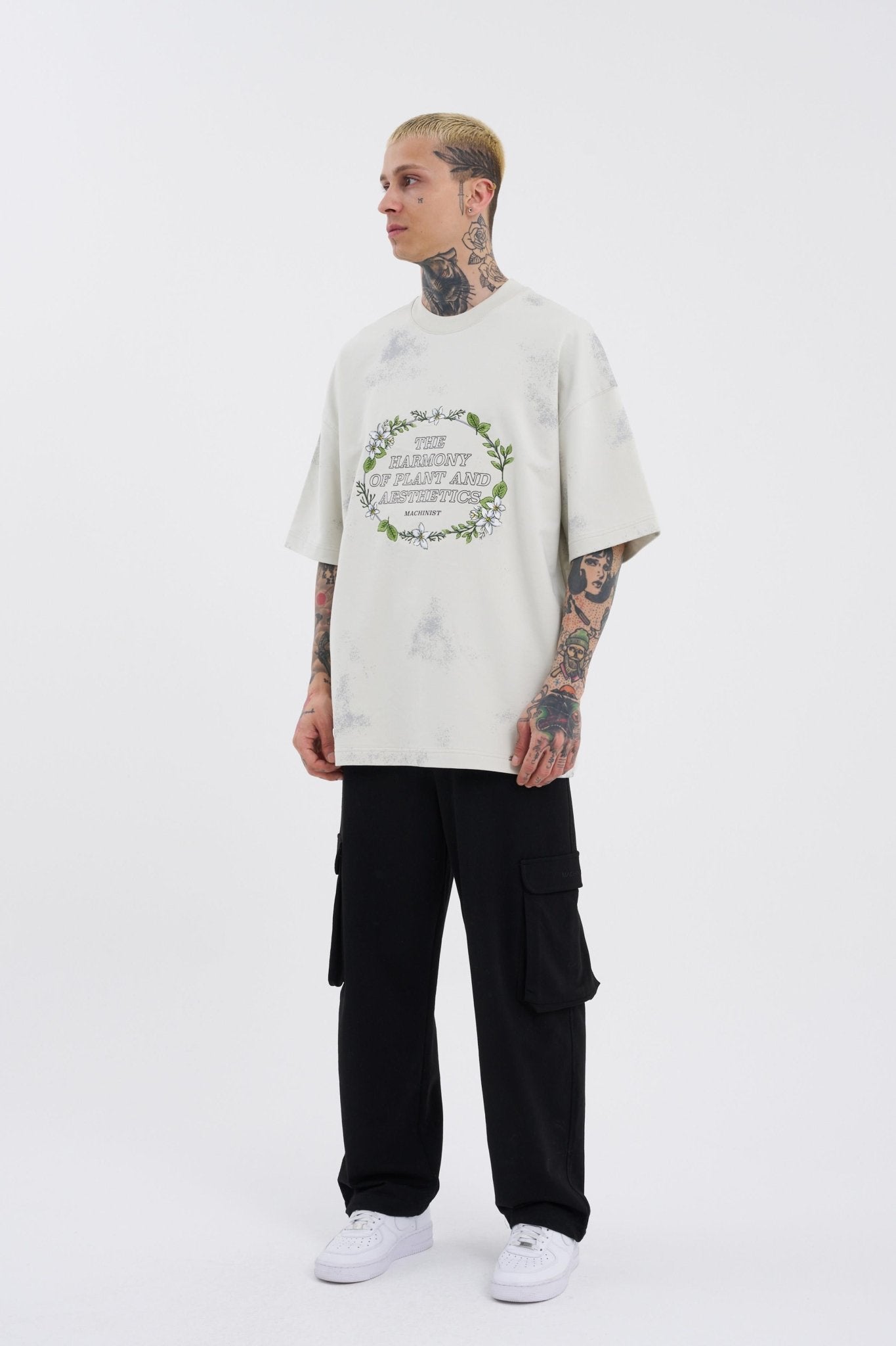 Erkek Flowers Oversize Tişört Uzay Grisi