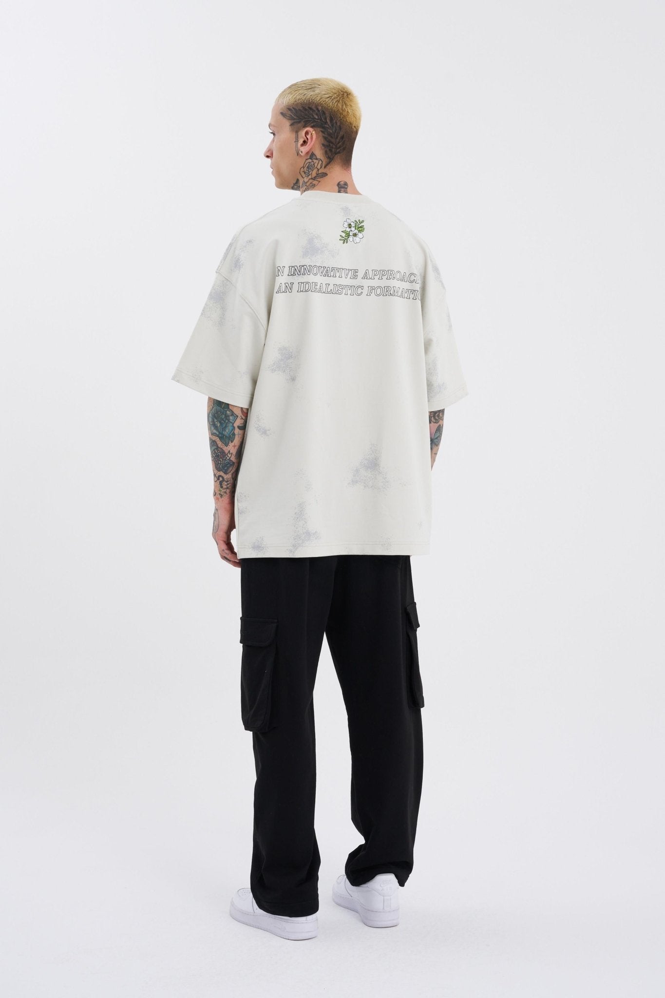Erkek Flowers Oversize Tişört Uzay Grisi