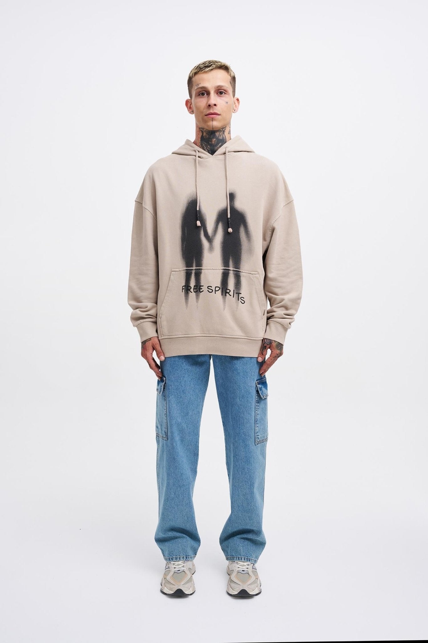 Erkek Free Sprit Yıkamalı Oversize Sweatshirt Açık Bej